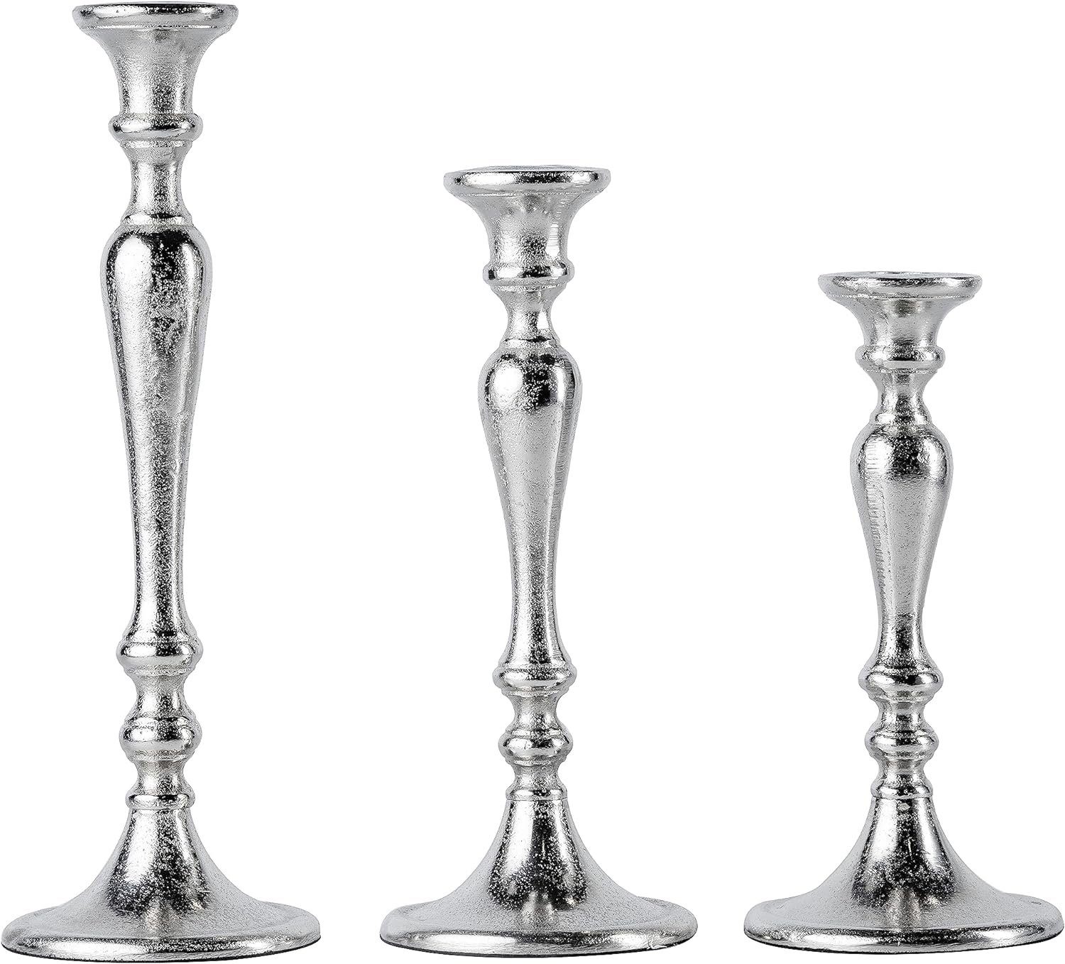 MichaelNoll Kerzenständer 3er Set Kerzenständer Silber Deko Stabkerzen - H 23, 28 und 33 cm | Kerzenständer