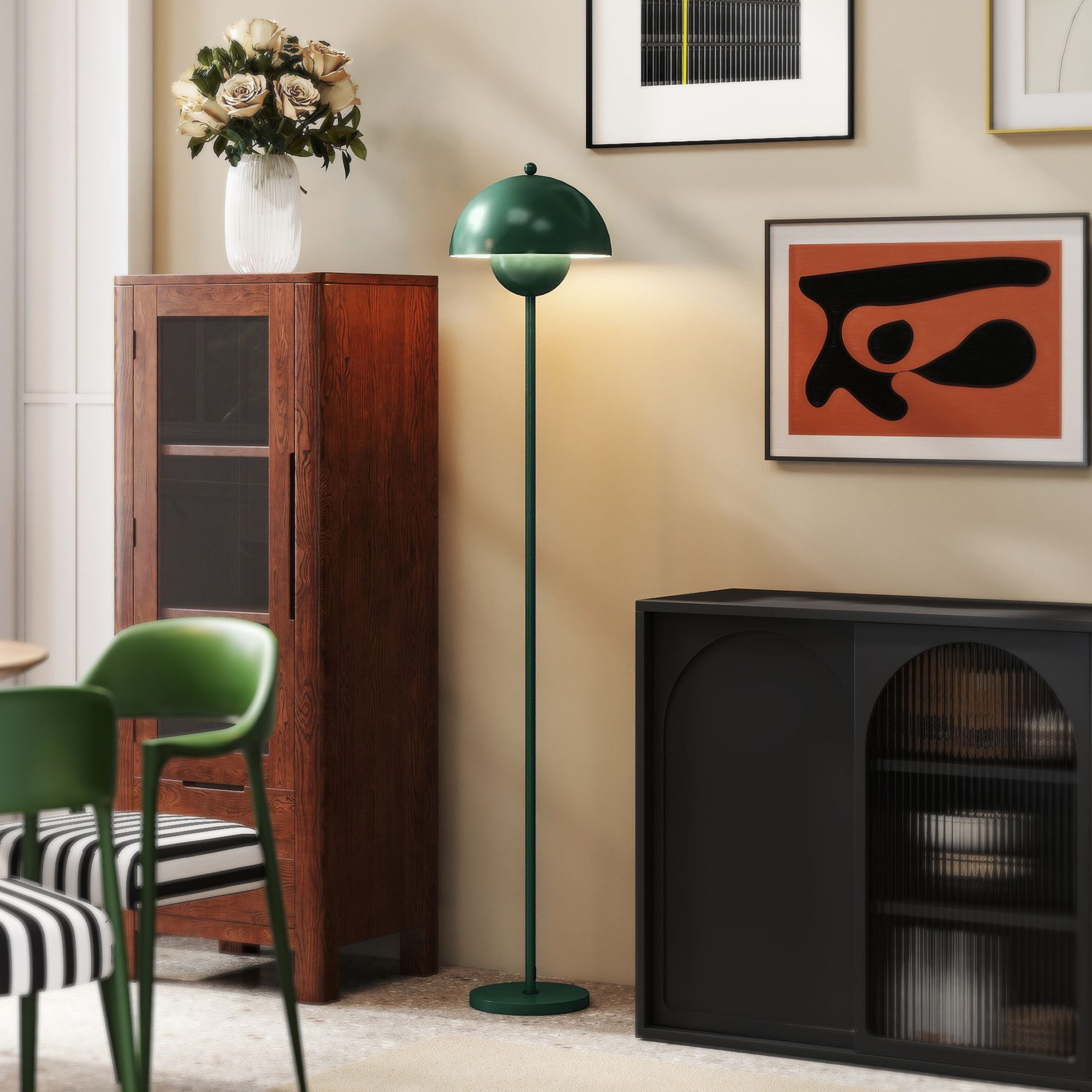 HOMCOM Stehlampe Wohnzimmer Stehleuchte mit rundem Schirm, Fußschalter E27 Fassung, Fußschalter, reflektierender Lampenschirm, ohne Leutchmittel, Fußschalter für einfache Bedienung