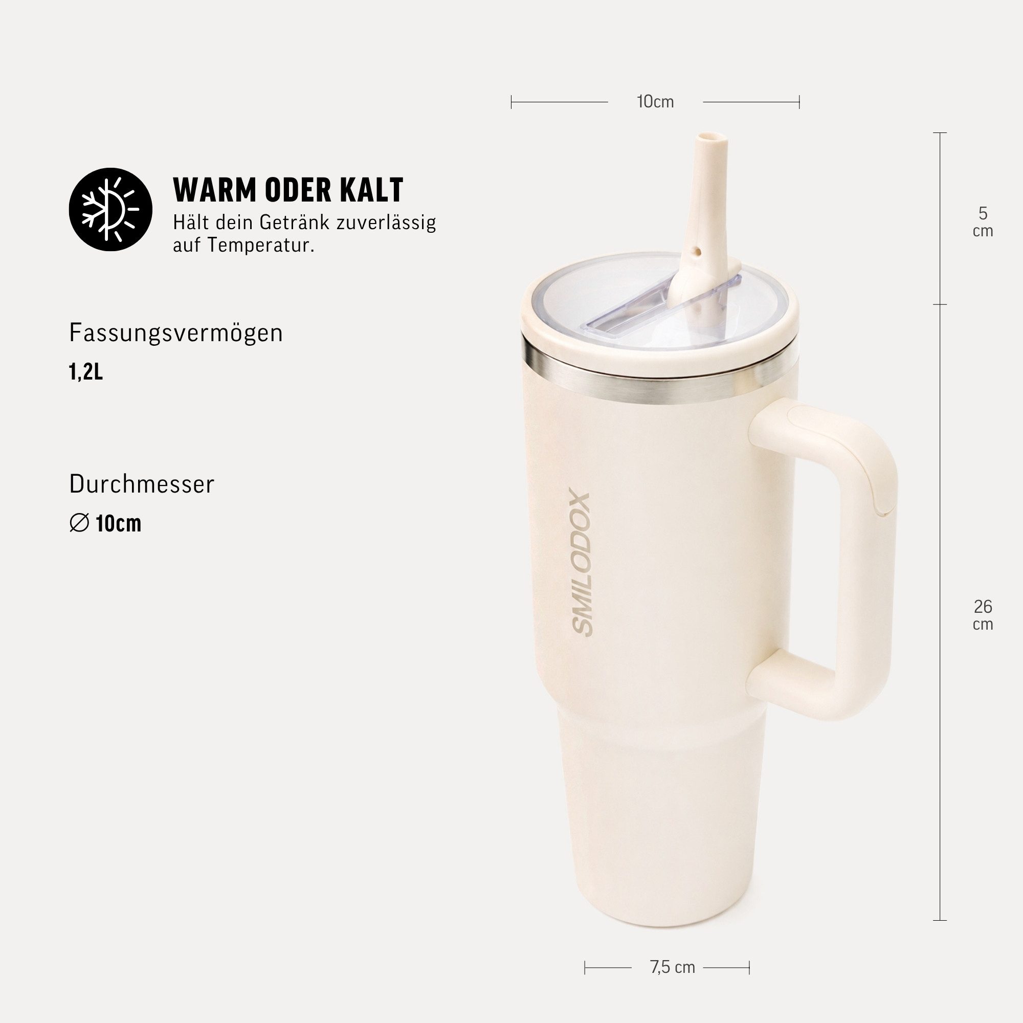 Smilodox Trinkflasche Termis Edelstahl Thermobecher, 1,2 Liter Trinkbecher, 100% auslaufsicher, BPA-frei, Unisex Design, für Büro, Gym & Alltag – Bild 2 von 5