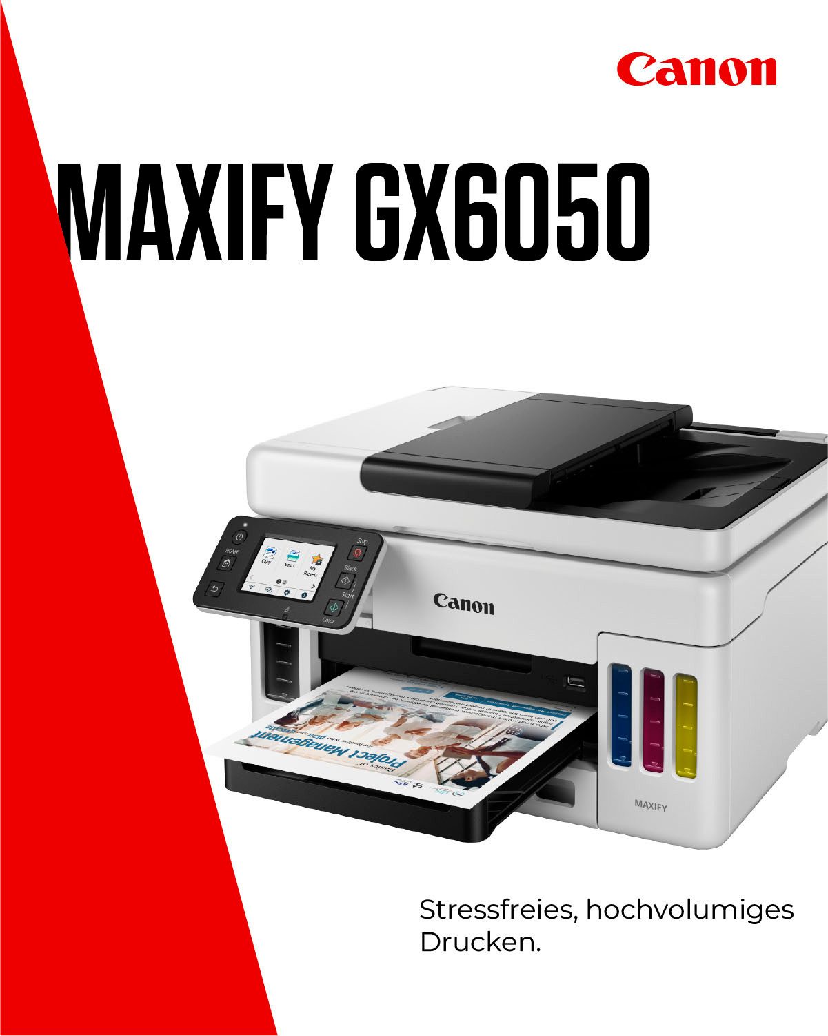 Canon MAXIFY GX6050 Tintenstrahldrucker, (LAN (Ethernet), WLAN (Wi-Fi), 3in1 Tintenstrahl-Multifunktionsgerät mit ADF + niedrigen Druckkosten)