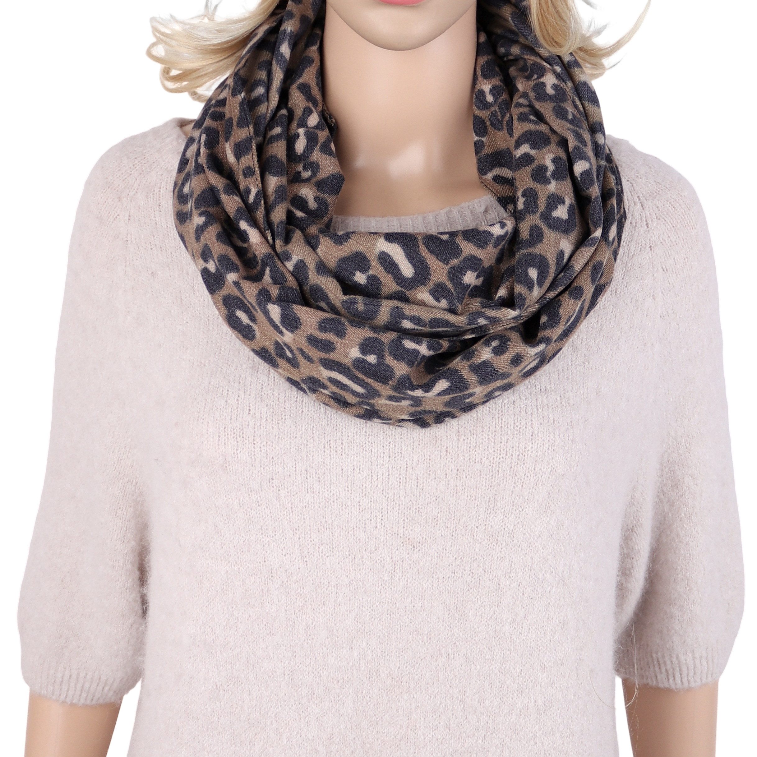 MIRROSI Loop Damen Loopschal 100% Viskose, etwas dickerer Stoff, (ca.160x40cm zweimal um den hals wickelbar, Neue Kollektion Herbst/Winter 2026), weicher Rundschal mit Leo-muster ideal für Herbst/Winter