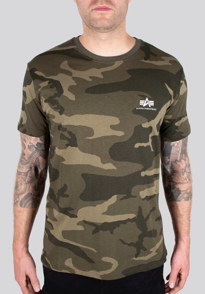 [Shop zum Verkauf mit dem niedrigsten Preis] Alpha Industries Camo Backprint T camo Rundhalsshirt olive