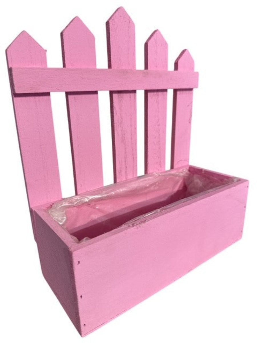 finehomegarden Blumenkasten Holz-Pflanzkasten Zaun-Optik pink – 23 × 10 cm – Höhe 27 cm (1 St), Mit Folie ausgelegt – Dekorativer Kräuter- & Blumenpflanzkasten
