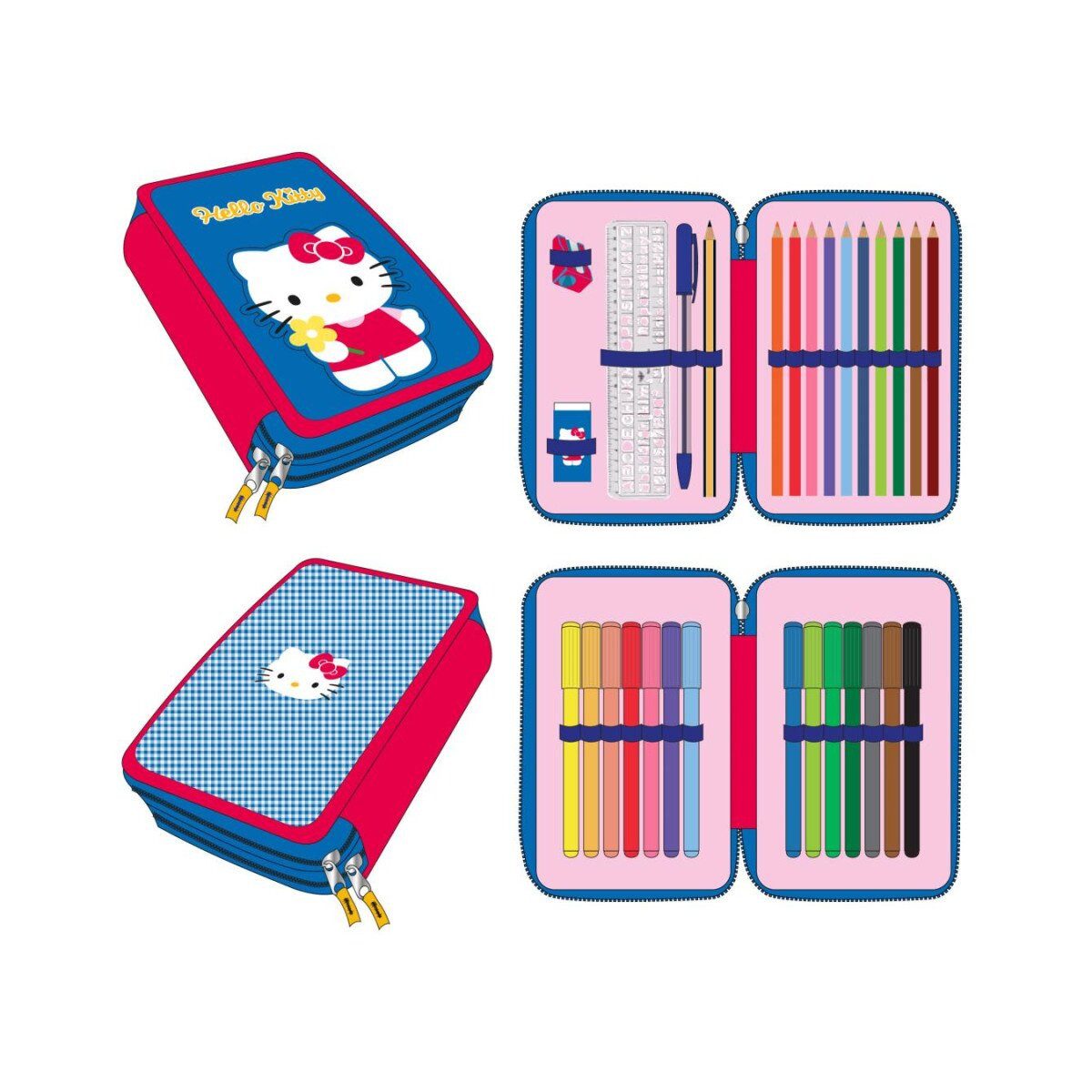 Hello Kitty Federmäppchen Hello Kitty Federmäppchen 2-Fach befüllt Blau Schule Sanrio