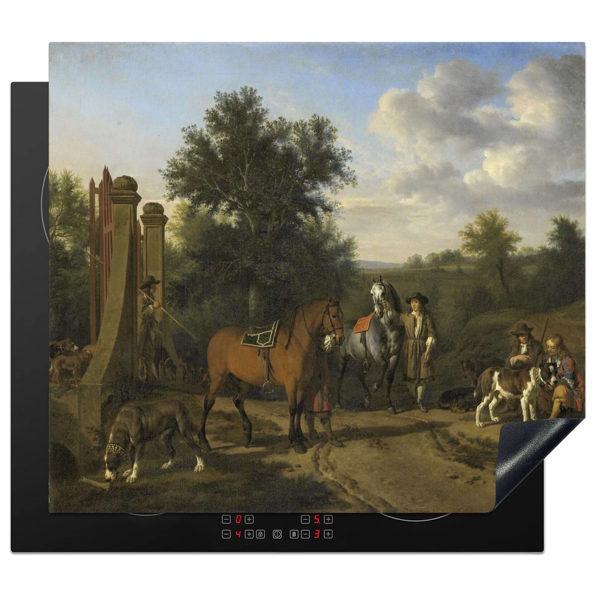 MuchoWow Herdblende-/Abdeckplatte Die Jagdgesellschaft - Gemälde von Adriaen van de Velde, Vinyl, (1 tlg), 60x52 cm, Mobile Arbeitsfläche nutzbar, Ceranfeldabdeckung