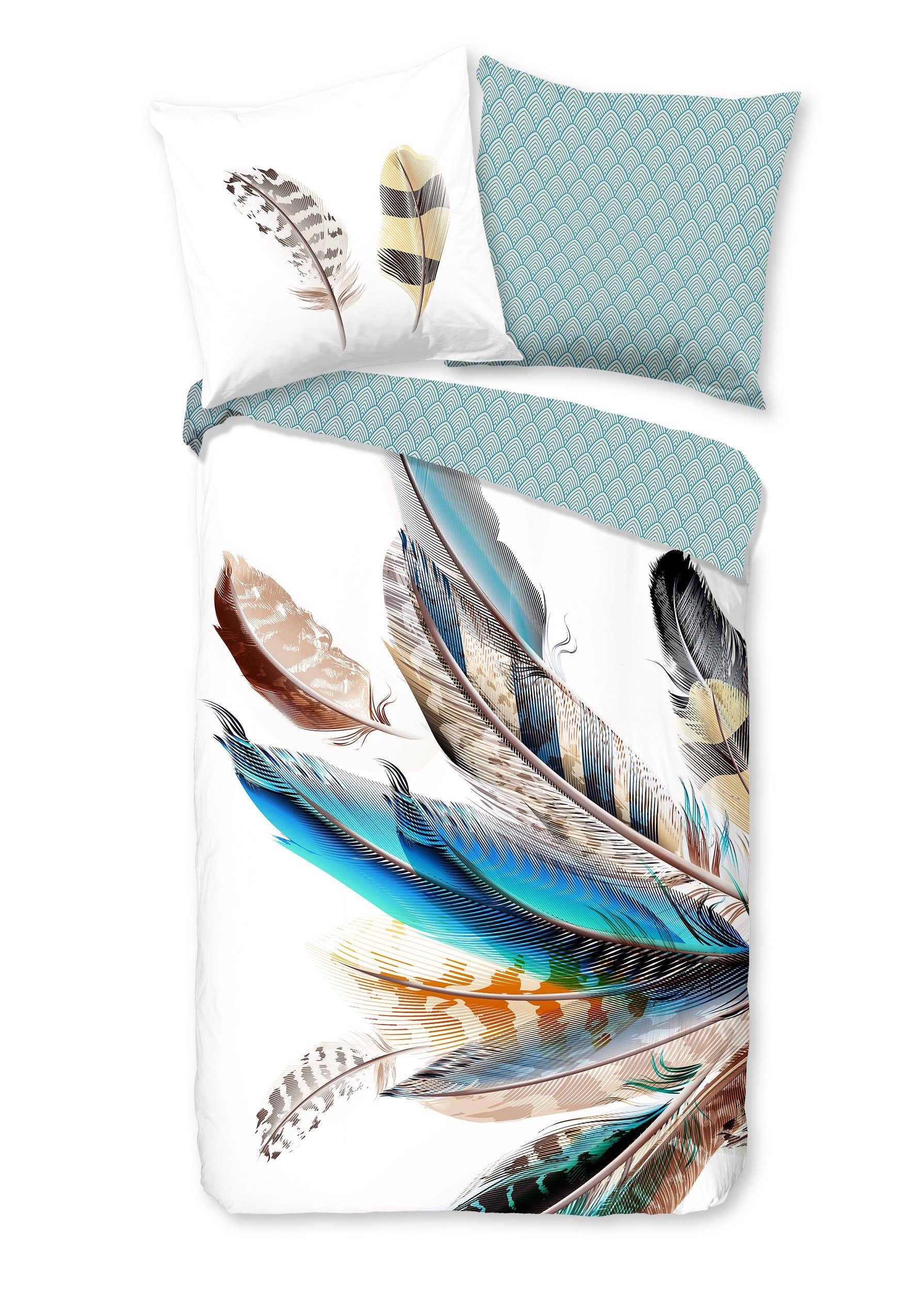 good morning Bettwäsche Baumwolle, Renforcé, 2 teilig, weiß mit verschiedenen Federn, Vogel, Pfau