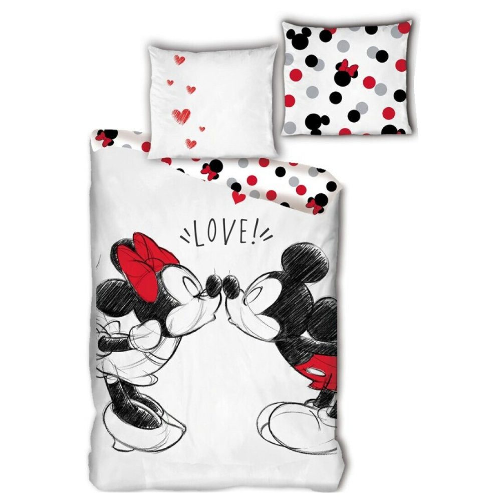 Bettwäsche Disney Minnie Mickey Maus Kinder Bettwäsche Set, Disney, 2 teilig, 100% Baumwolle Bettdeckenbezug 135-140x200cm Kissenbezug 65x65 cm