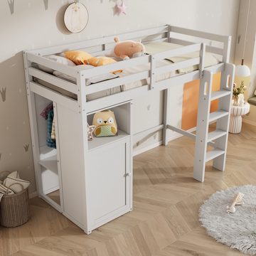 REDOM Etagenbett Holzbett Kinderbett (mit Lattenrost und Rausfallschutz), mit Kleiderschrank und Regalen, ohne Matratze, 108*206*150cm