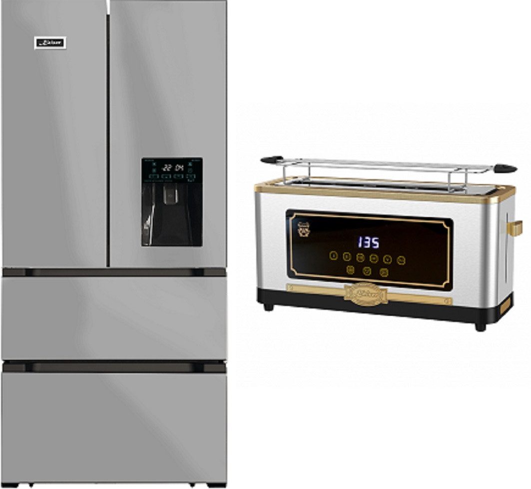 Kaiser Küchengeräte Kühl-/Gefrierkombination Kühl-Gefrier Kombi Side-by-Side Kühlschrank No Frost 506 l mit Retro-Toaster 6 verschiedene Toaststufen, Auftaufunktion KS 80420 R+T 4000 R, 83.6 cm breit