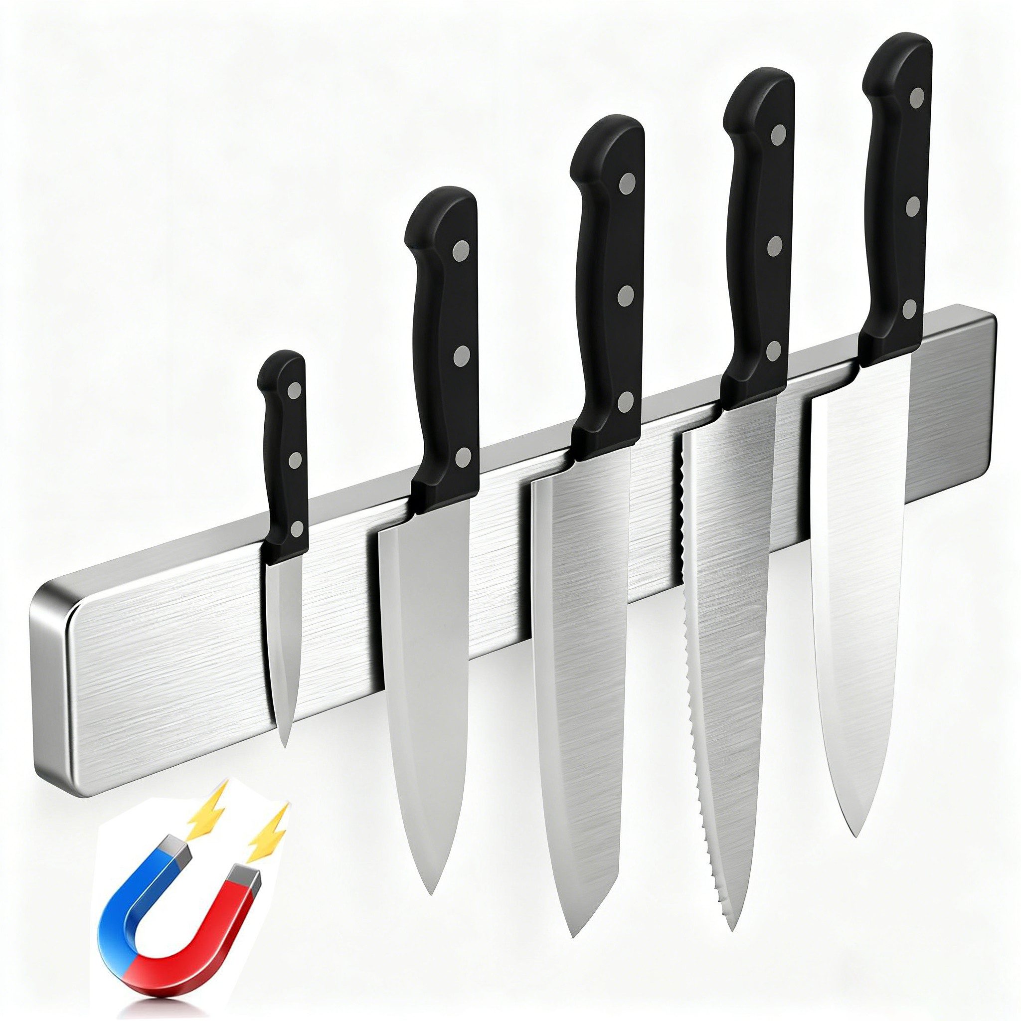 Forrlite Wand-Magnet Messer-Leiste, Messerblock 40cm Edelstahl, Ohne Messer (1tlg), Magnetische Messerleiste für Küche / Werkzeug - Wandmontage, bohrfrei