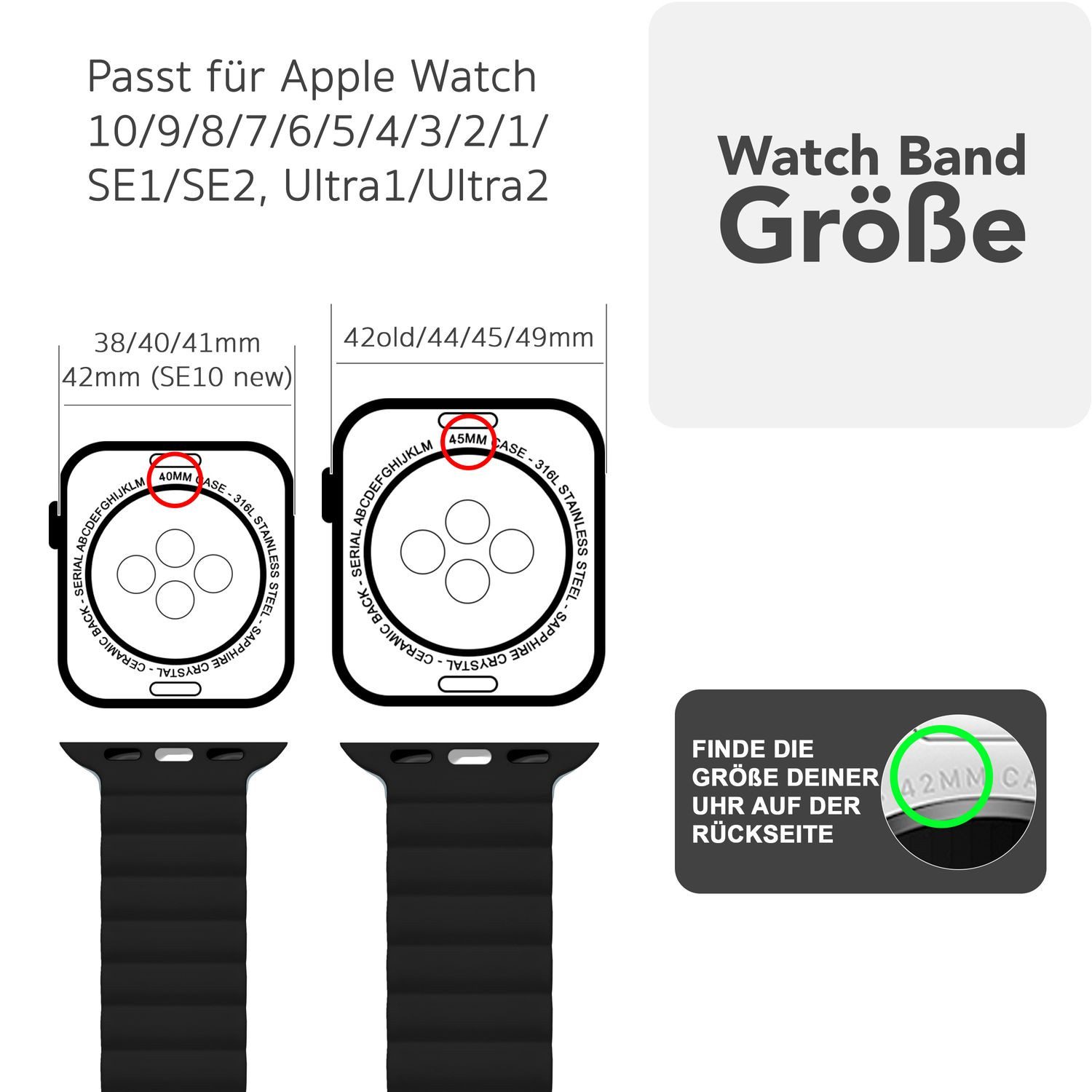 Nalia Smartwatch-Armband Apple Watch 49mm/46/45/44/42(Serie 1-3), Magnetisches Silikon Ersatzband / für Sport Fitness Uhr / Atmungsaktiv