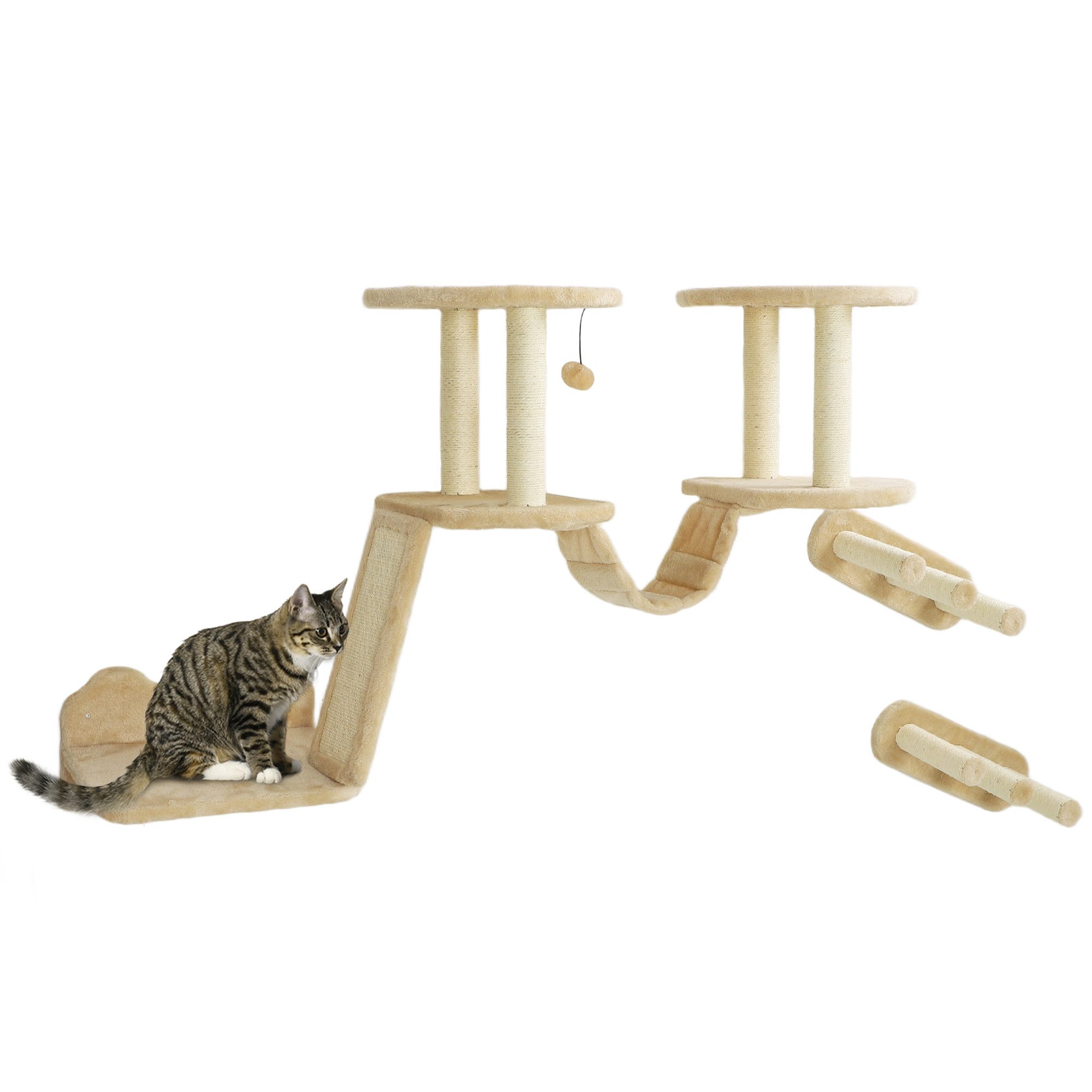 Katzen-Kletterwand 3-teilig Katzenmöbel mit Kratzbaum, Sitzstangen, Leiter, Stufen