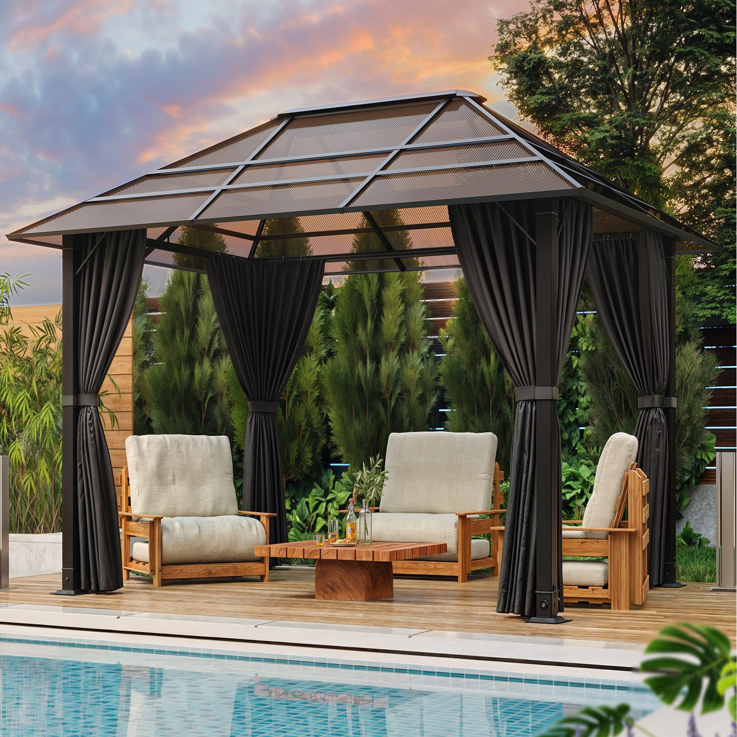 GUNJI Pavillon 3*3m/3*4m Gartenpavillon Aluminium Gazebo günstig online kaufen
