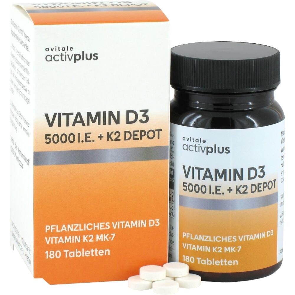 Avitale GmbH ACTIVPLUS Vitamin D3 5000 I.E.+K2 Depot Tabletten Tabletten, 180 St.