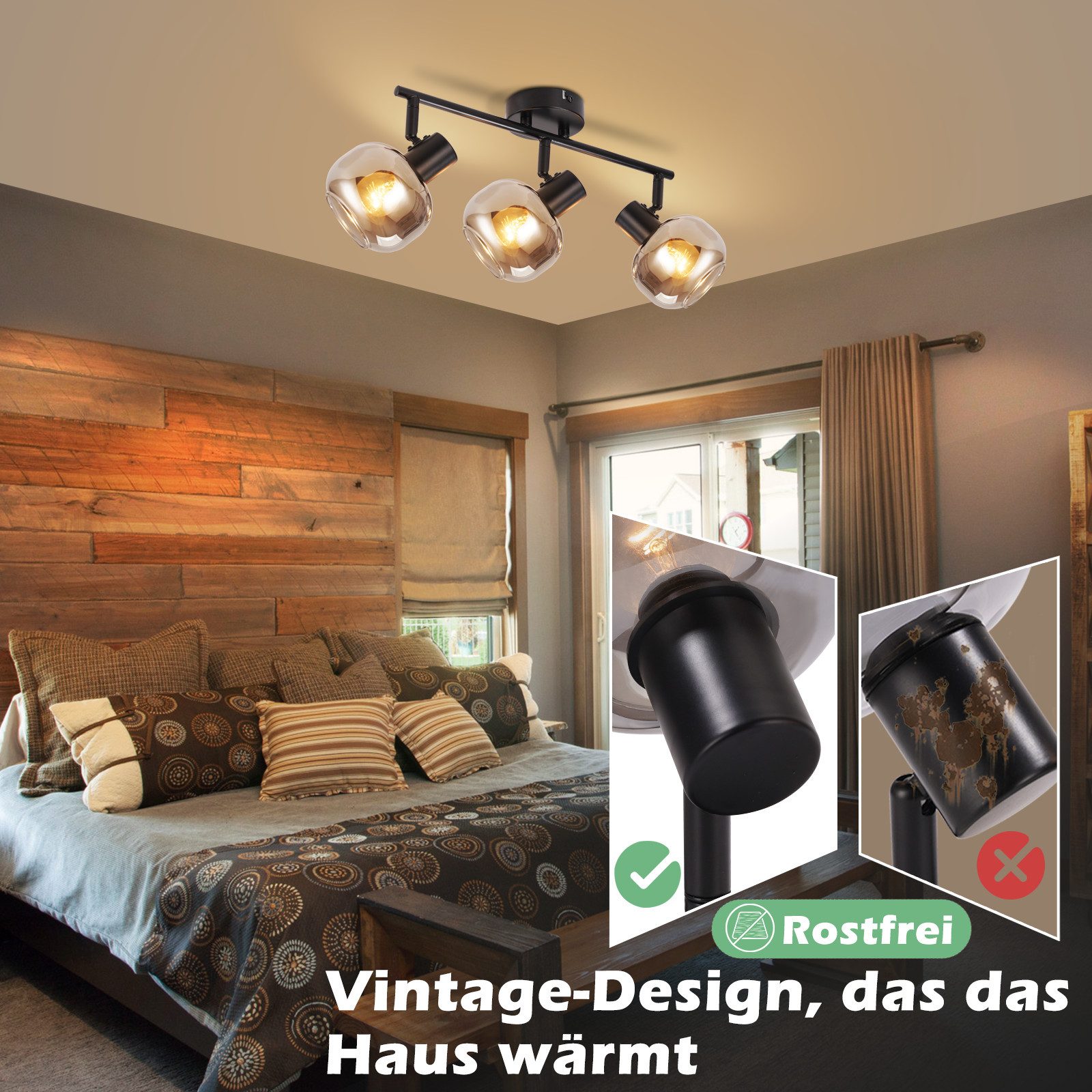 ZMH Deckenleuchte Wohnzimmer 350° Drehbar Rauchgrau Glas Retro Flurlampe fü günstig online kaufen