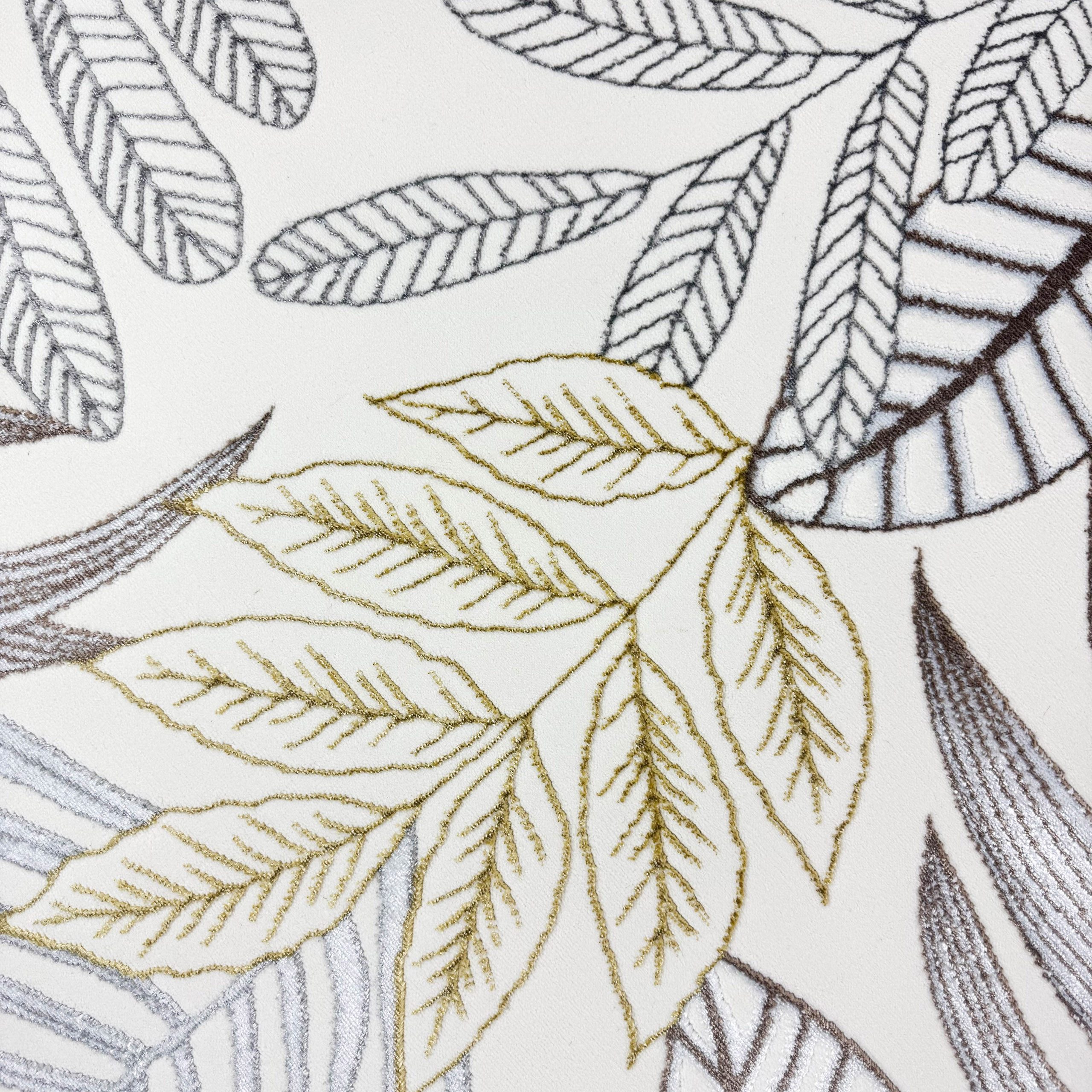 TeppichHome24 Teppich Kurzflorteppich Creme mit Blätterdesign Glanzoptik pflegeleicht, rechteckig