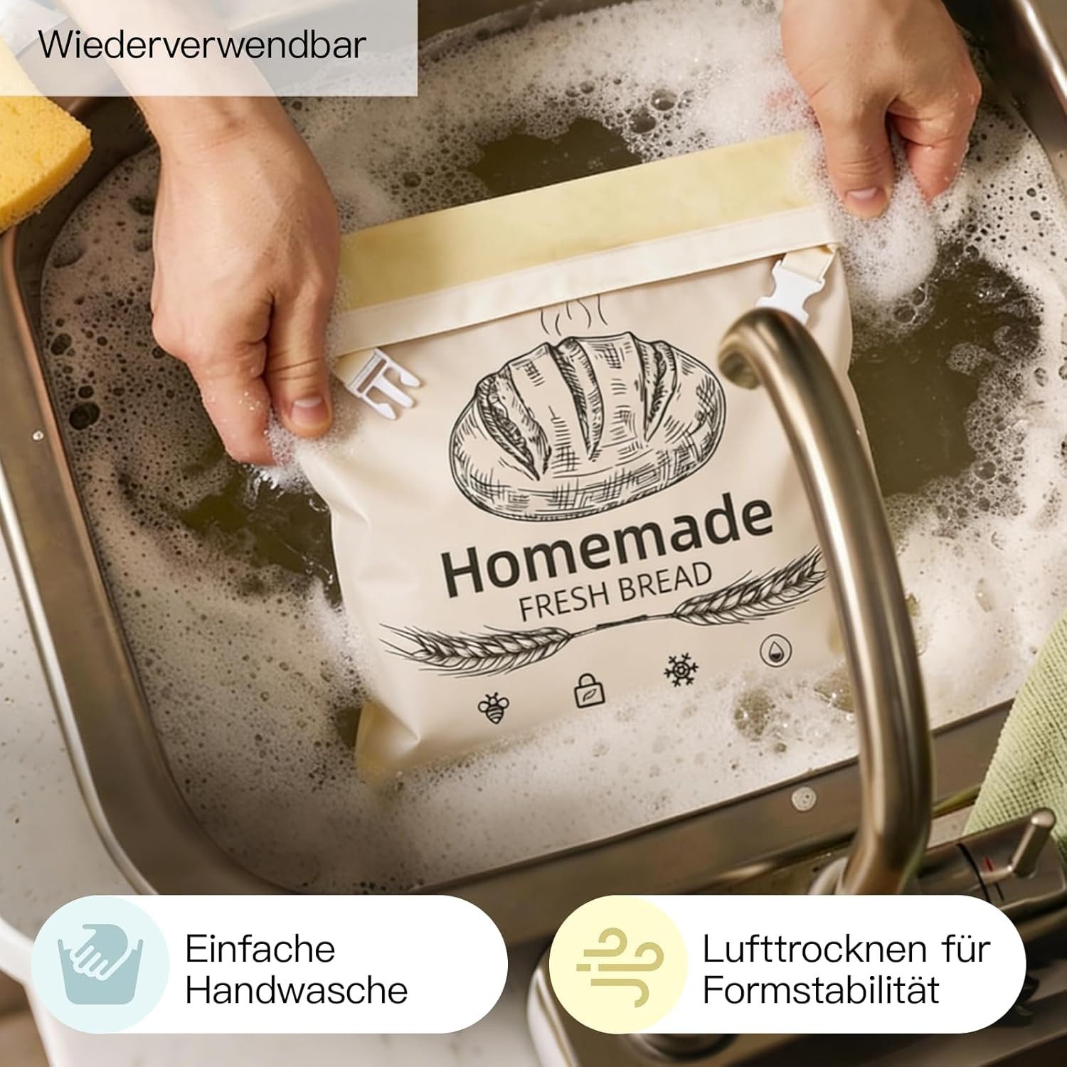 Zyronn Brottasche Bienenwachs Brotbeutel,42x33 cm Brotbeutel mit Bienenwachs – Bild 2 von 5
