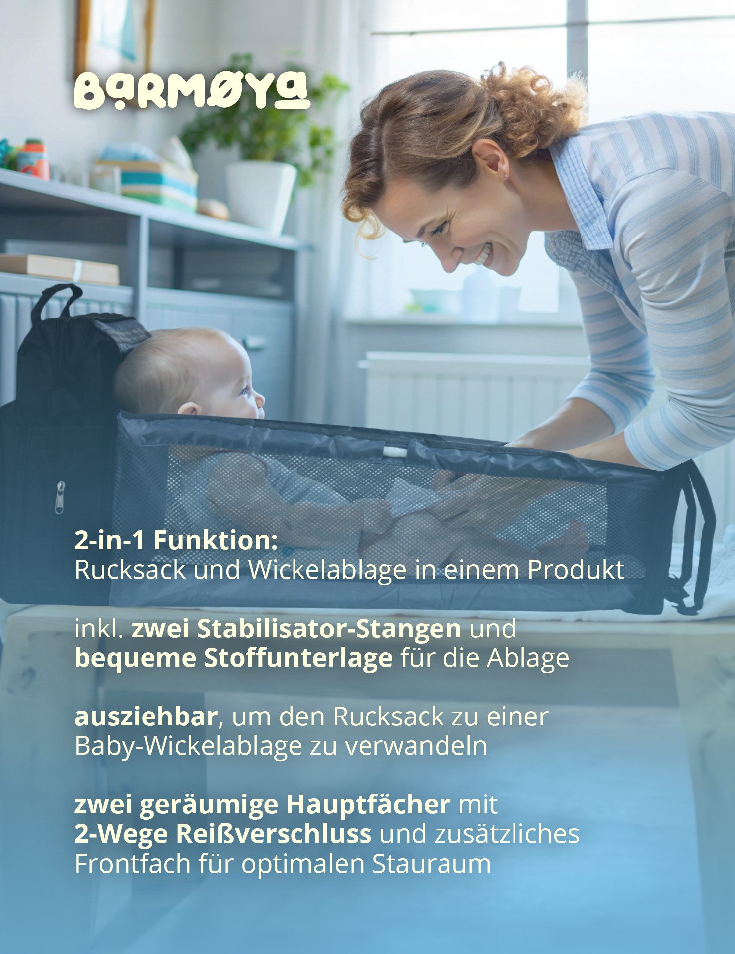 Barmøya Wickelrucksack 2 in 1, Isolierte Flaschenhalter, Laptopfach