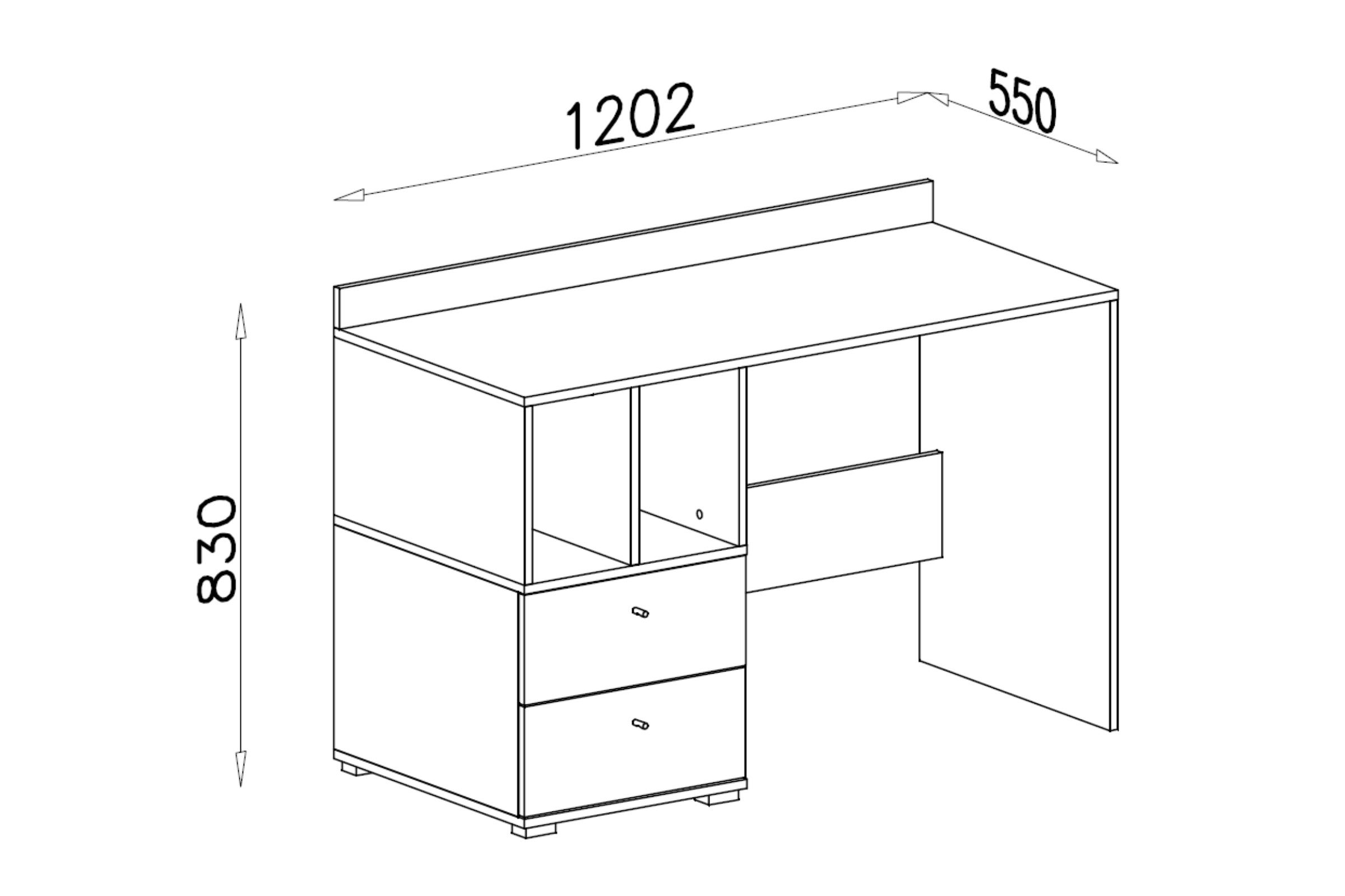 Deine Möbel 24 Kinderschreibtisch OLAF 05 Schreibtisch 120 cm breit (Set, 3-St., mit Schubladen Stauraum), OLAF Kollektion Kinderzimmer Jugendzimmer Grau Eiche