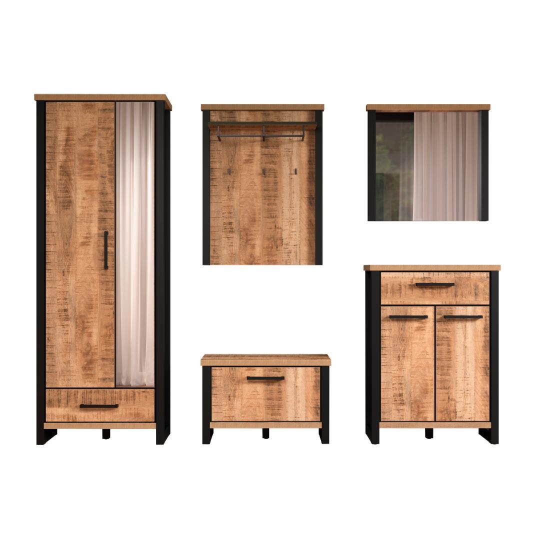 trendteam Kleiderschrank Enna Garderobenmöbel Set 5 Teile Mango-Dekor. (5-St)