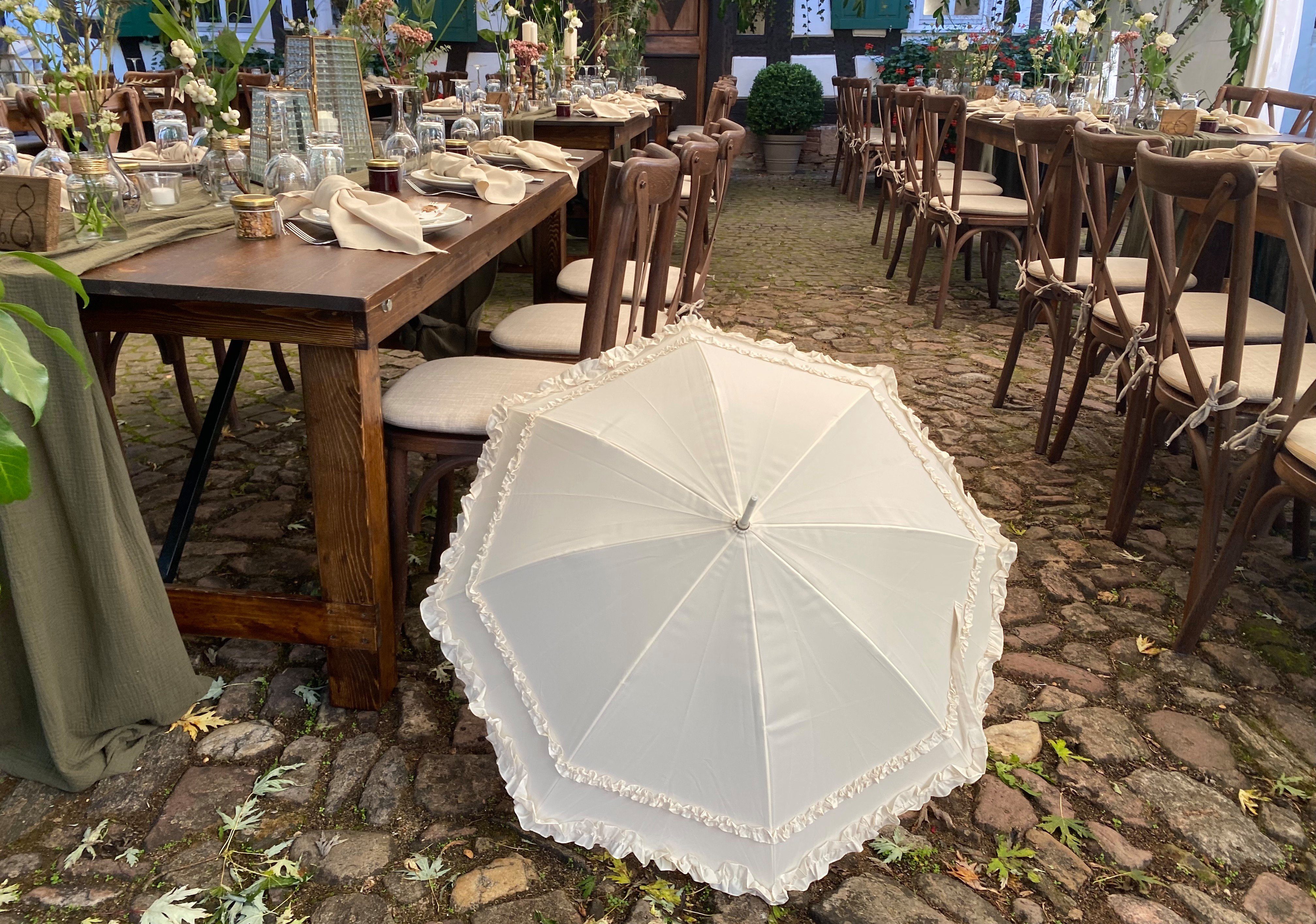 Mary, zwei Hochzeitsschirm Regenschirm Stockregenschirm Lilienfeld Sonnenschirm creme von Rüschenkanten