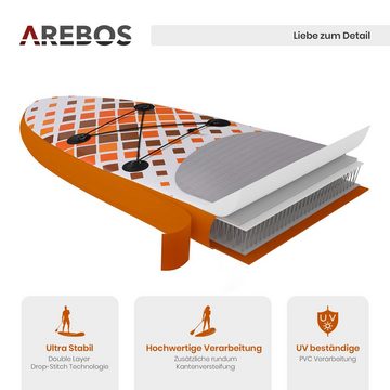Arebos SUP-Board »Stand up Paddling, Surfboard, aufblasbar, Double-Layer«, SUP Board,Surfboard, (Set, Alu-Paddel, Hochdruck-Pumpe, Transportrucksack)