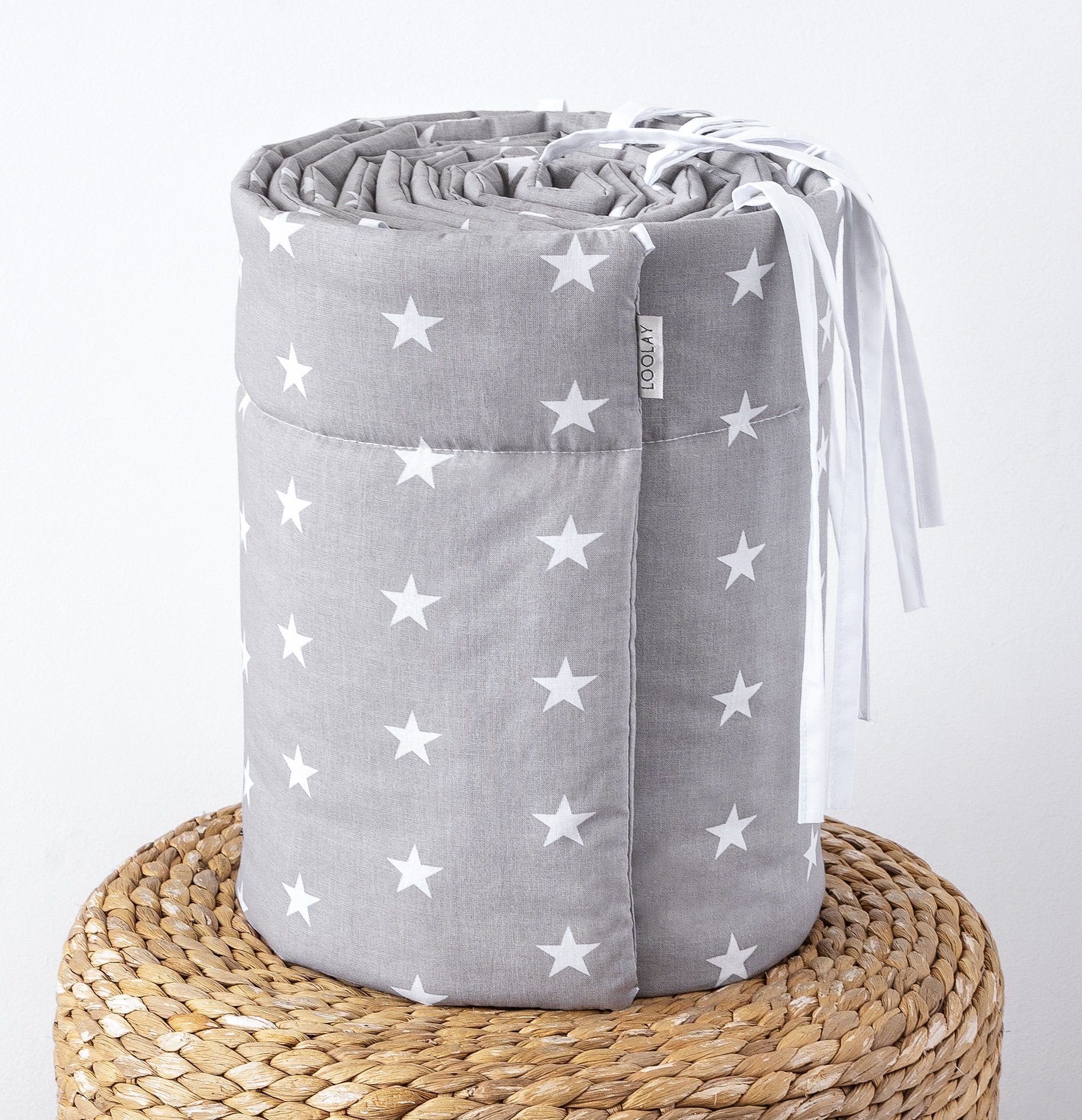 Loolay Bettnestchen STERNE Weiß Baumwolle GRAU Nestchen Babybett BETTUMRAND günstig online kaufen