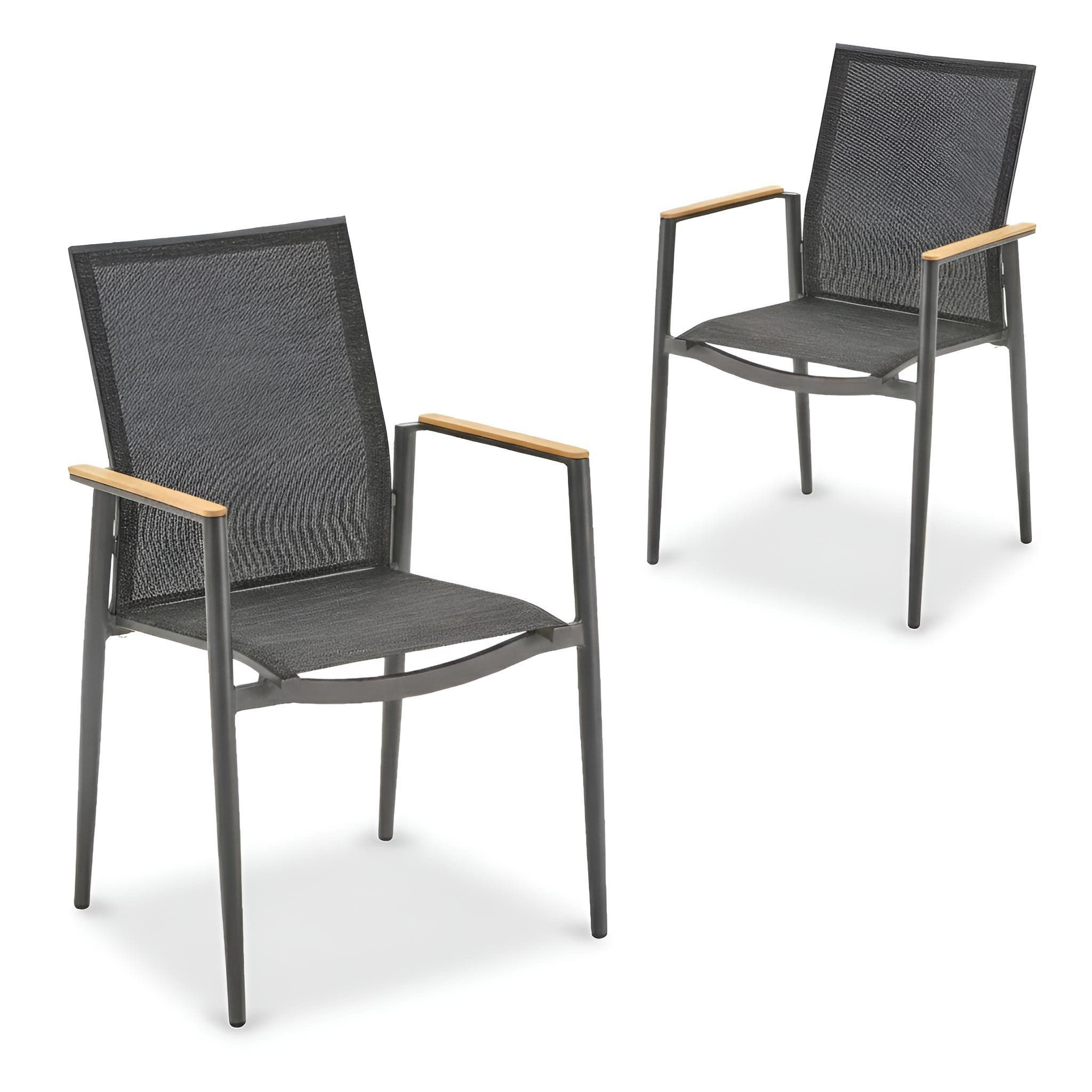 Liadomo Gartenstuhl Mannoli Gartensessel, Stapelstuhl, Outdoor-Stuhl für Terrasse & Balkon (Gartenstuhl-Set, stapelbar, 2 St), Armlehnen Teak, Textilgewebe, Alu anthrazit