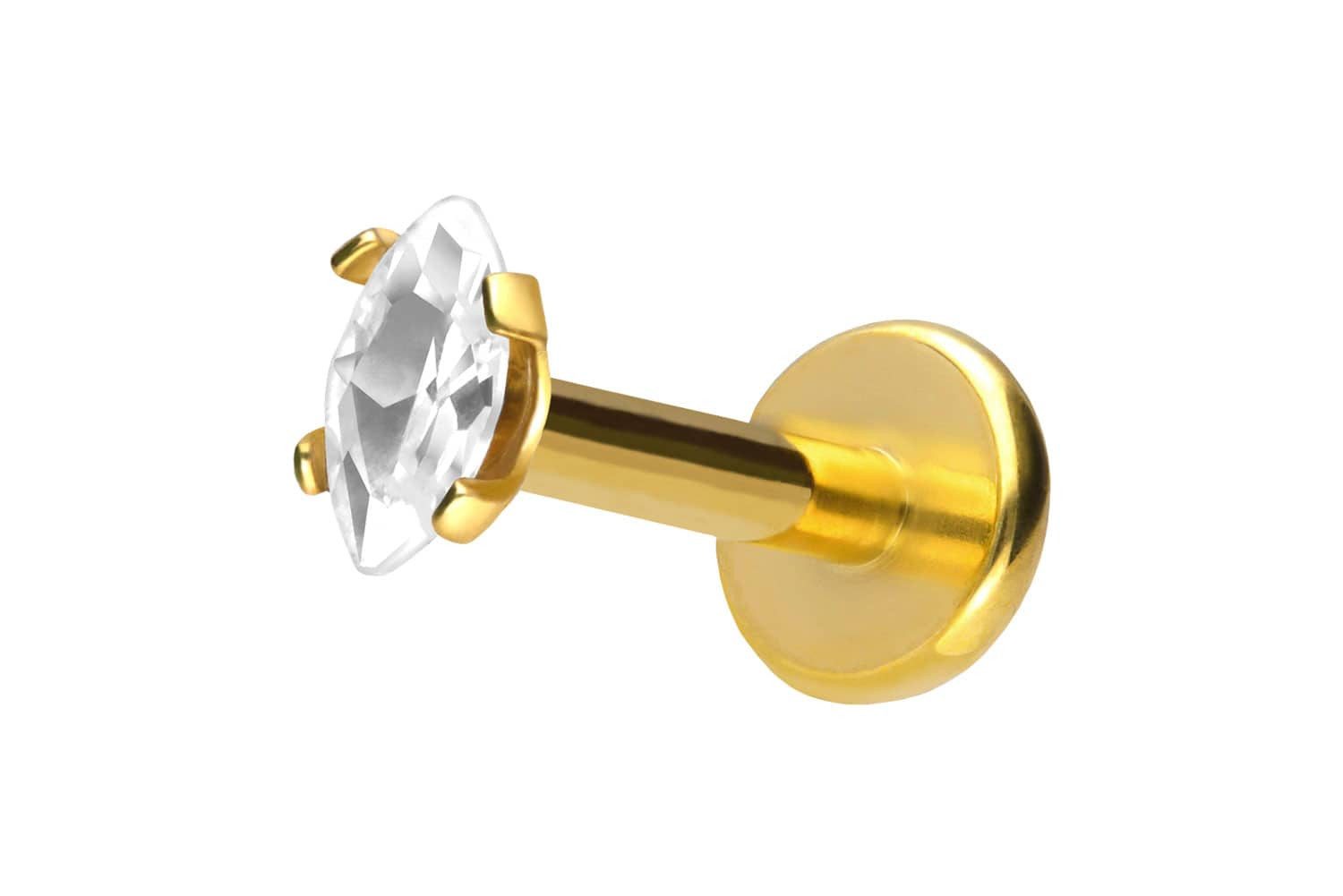 Piercing-Set Titan Labret mit Push Fit EINGEFASSTER KRISTALLTROPFEN
