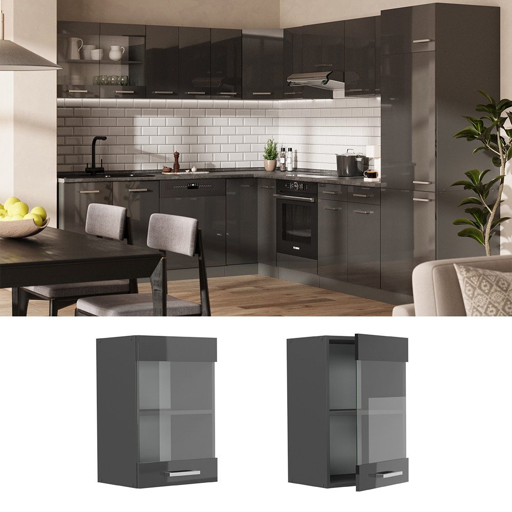 Vicco Glashängeschrank R-Line, Anthrazit Hochglanz/Anthrazit, 40 cm günstig online kaufen