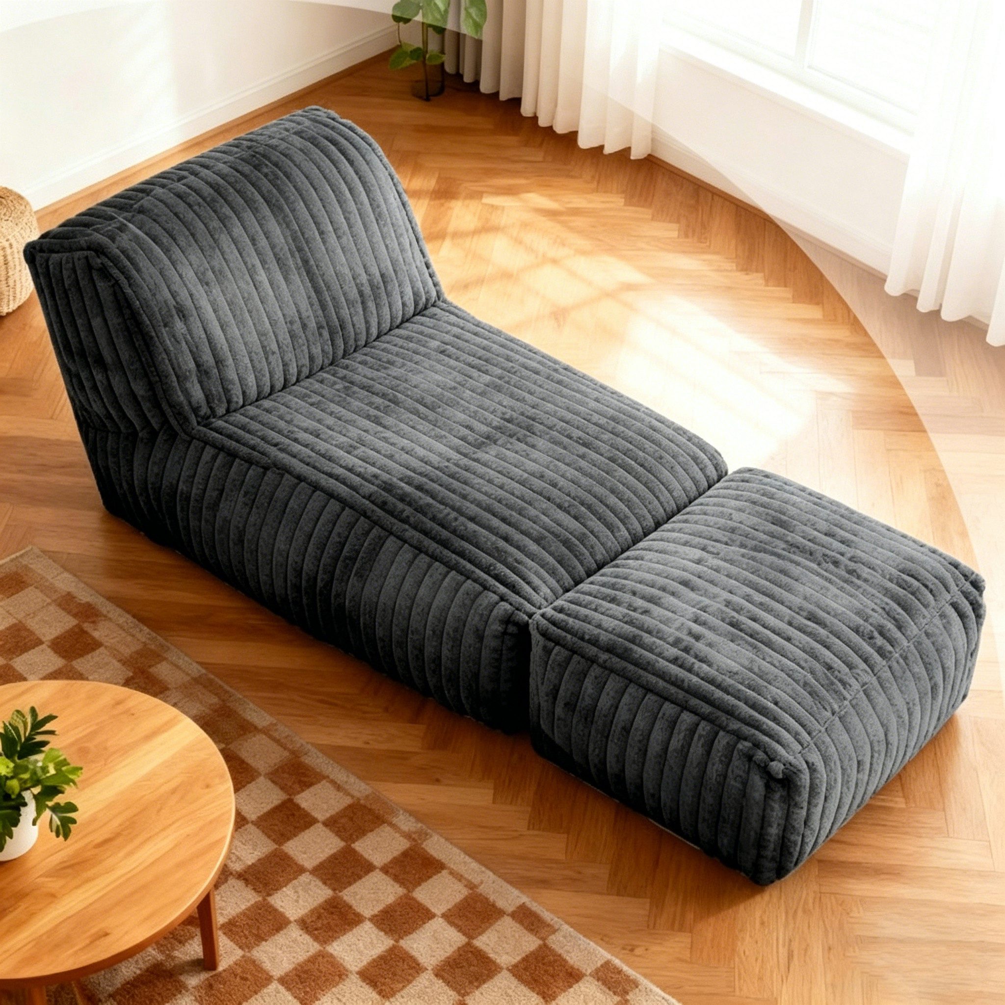 REDOM Sofa Einzelsofa, Modulares Bodensofa mit Chaise Longue, wandelbares Relax- und Schlafsofa