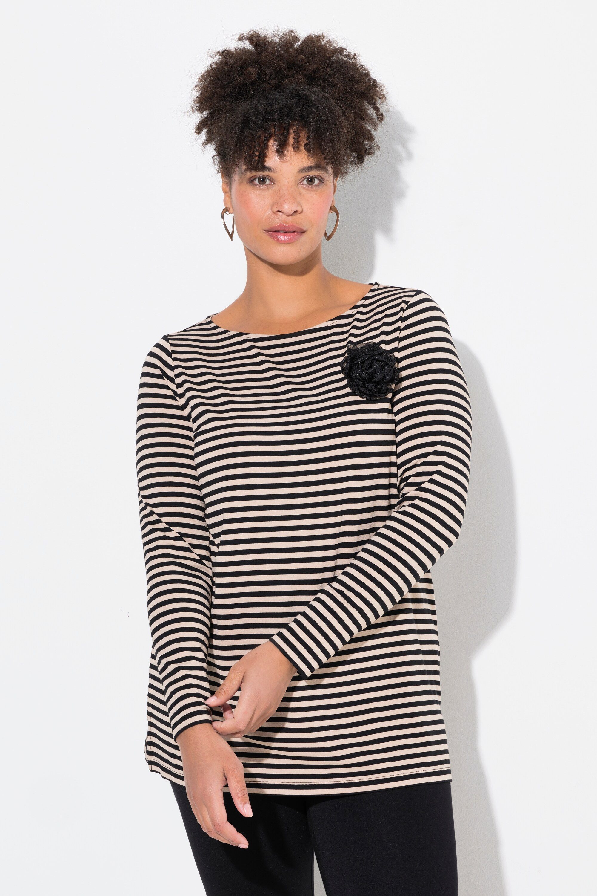 T-Shirt Ringelshirt A-Linie abnehmbare Blüten-Brosche