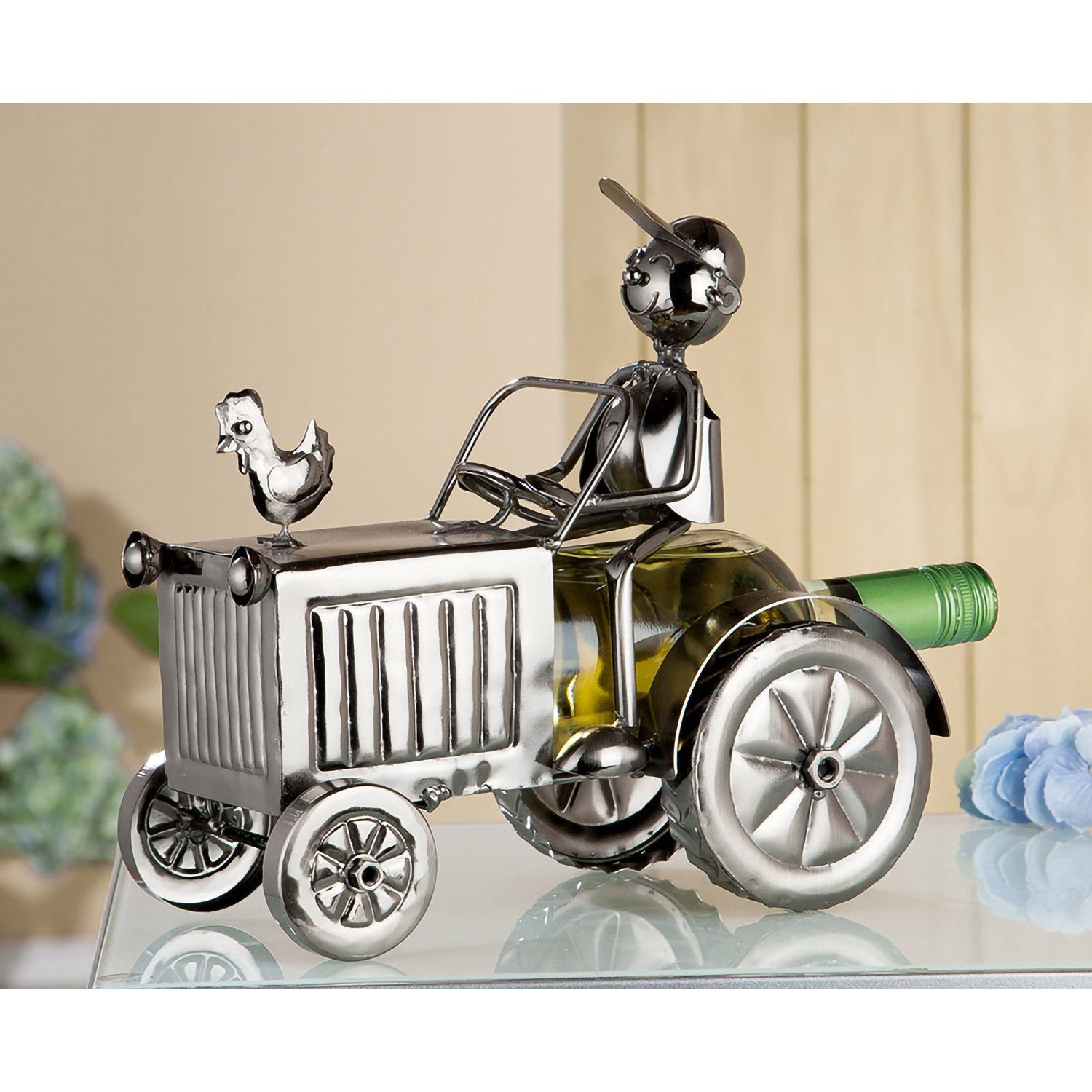 GILDE Weinflaschenhalter GILDE Weinflaschenhalter Traktor - silber - H. 26cm x B. 27,5cm, (1 Stück)