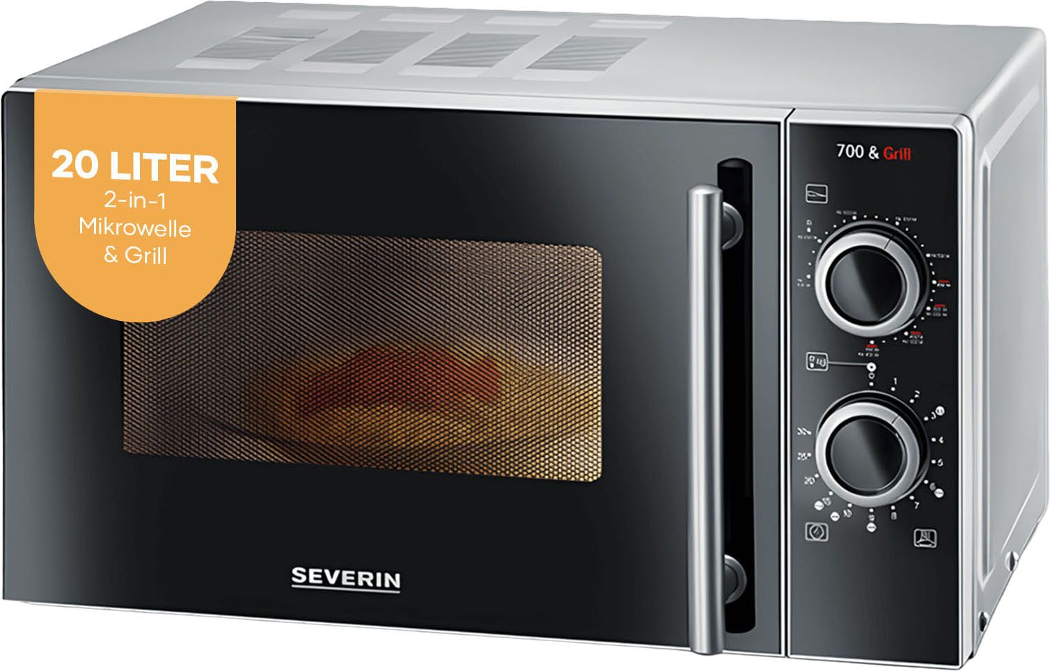 Severin Mikrowelle MW 7771 mit Grillfunktion 2-in-1, Grill, Mikrowelle, 20 l, Mikrowelle und Grill getrennt und kombiniert schaltbar