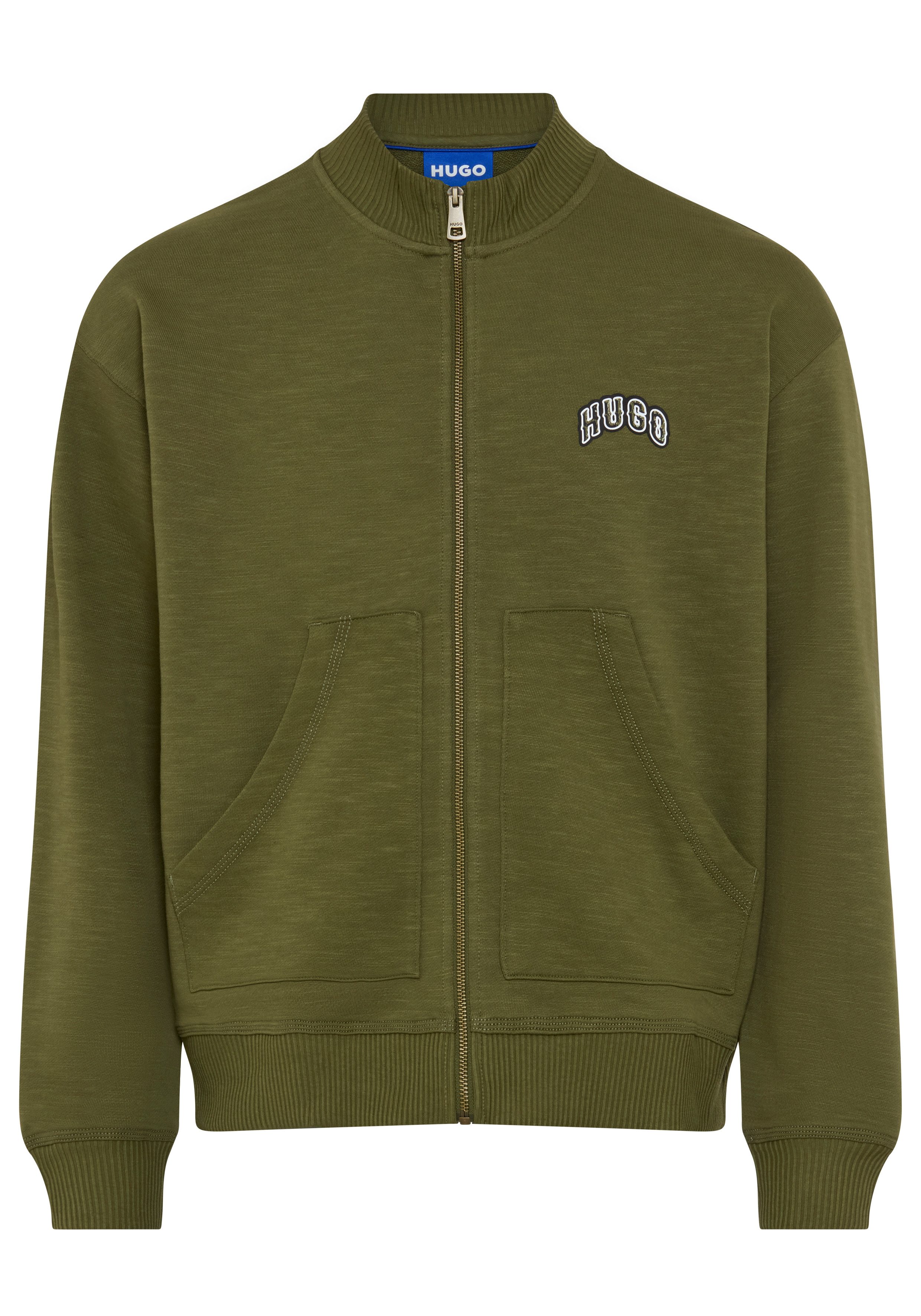 HUGO Sweatjacke Nuvojack Stehkragen Metallreißverschluss, reine Baumwolle