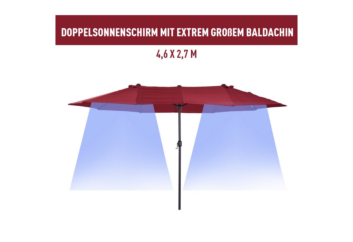 Thumbnail - MC Star Sonnenschirm Gartenschirm 455 x 270 cm Marktschirm Doppelsonnenschirm, Terrassenschirm mit Handkurbel Weinrot Ov...