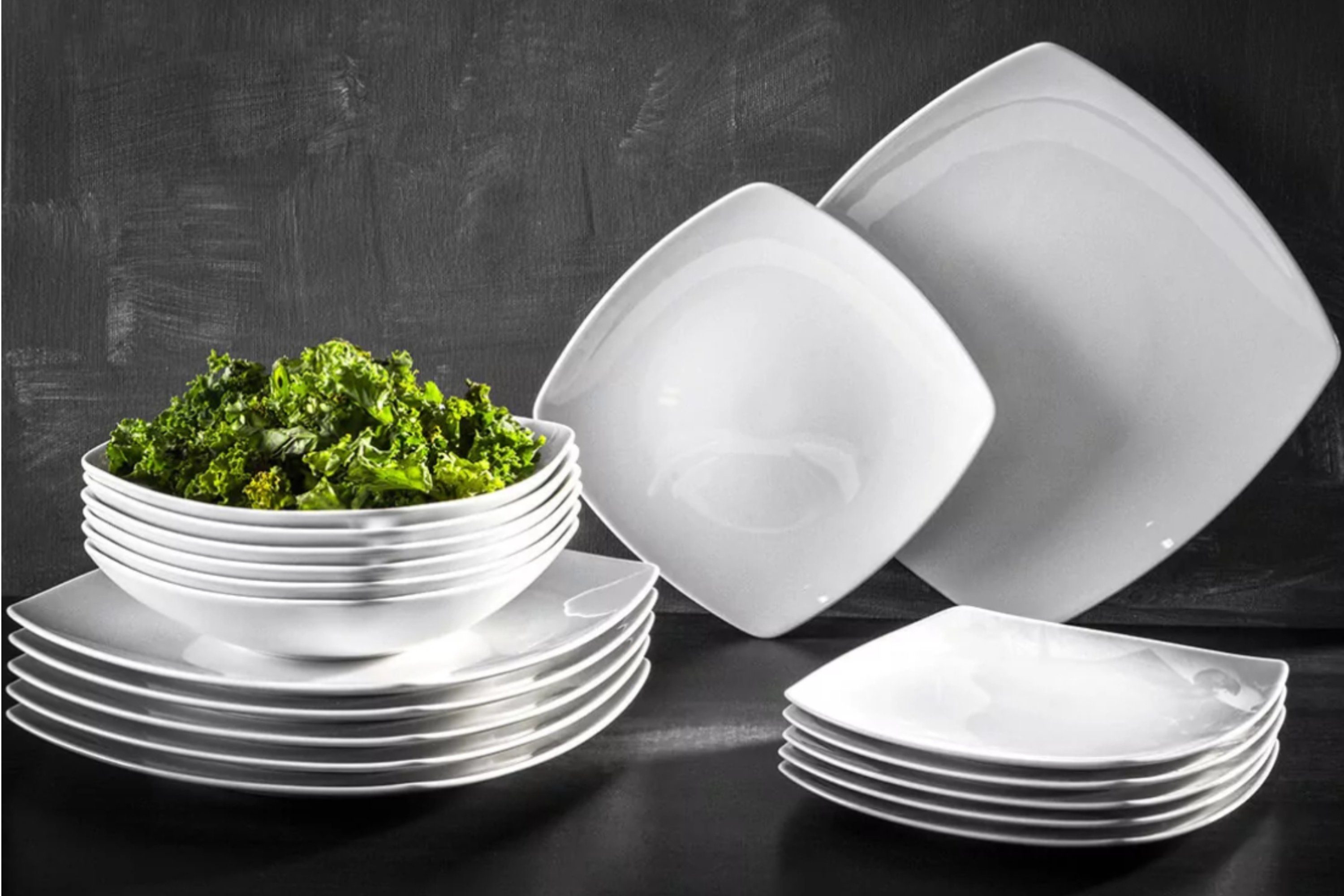 KONSIMO® Teller-Set CARLINA Dessertteller Geschirrset (6-tlg), 6 Personen, Porzellan, Spulmachinen- und Mikrowellengeeignet, quadratisch