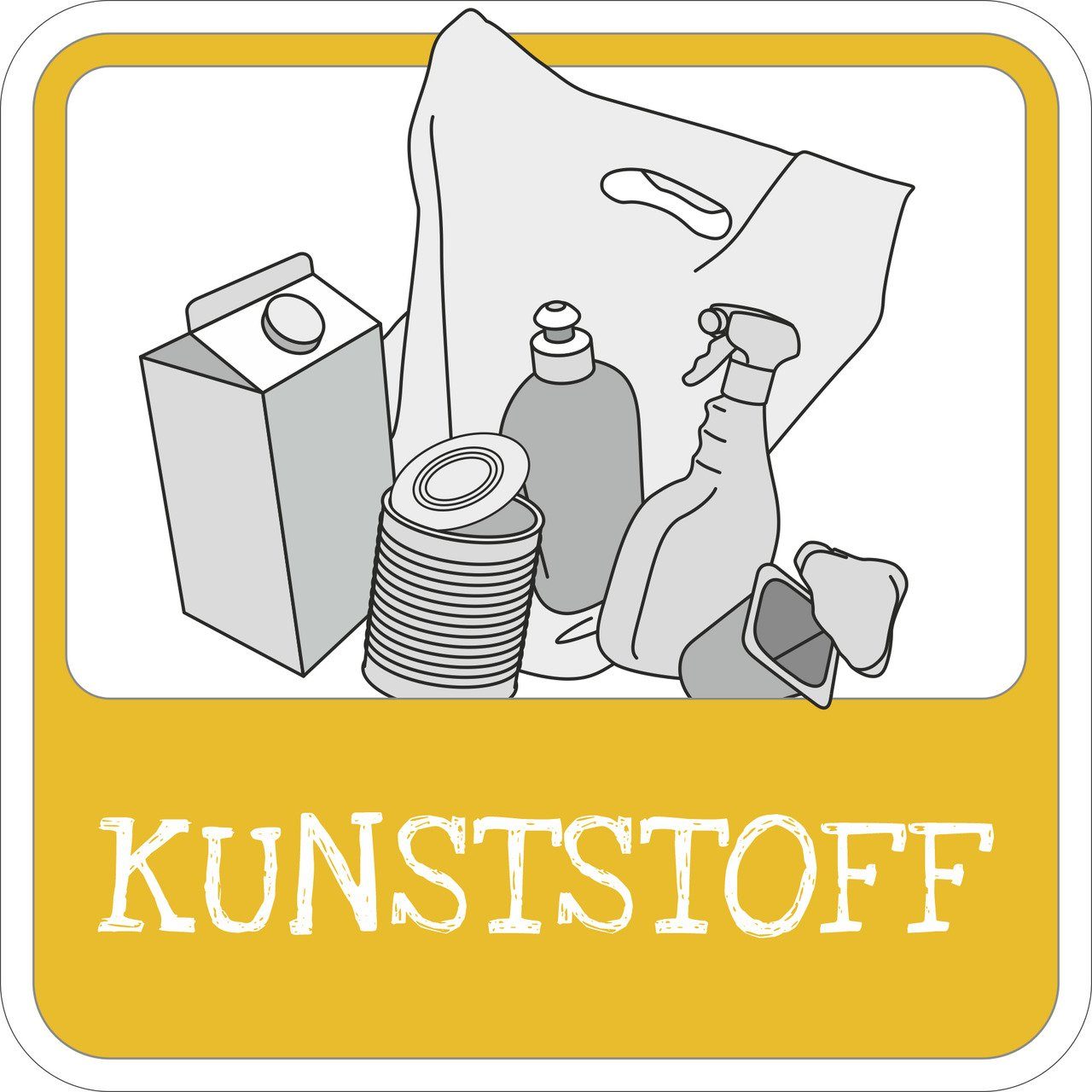 SafetyMarking Hinweisschild für Mülltrennung, (PVC Folie - selbstklebend - 10,0 x 10,0 cm, eckig, Symbol: "Kunststoff" - Farbe: Gelb), Qualität made in Germany