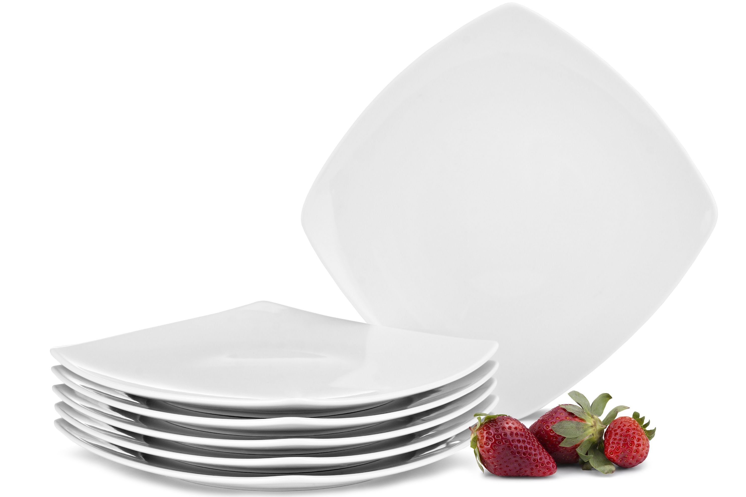 Spulmachinen- Weiß CARLINA quadratisch Teller-Set Personen, Mikrowellengeeignet, Porzellan, und (6-tlg), 6 Dessertteller Geschirrset Konsimo