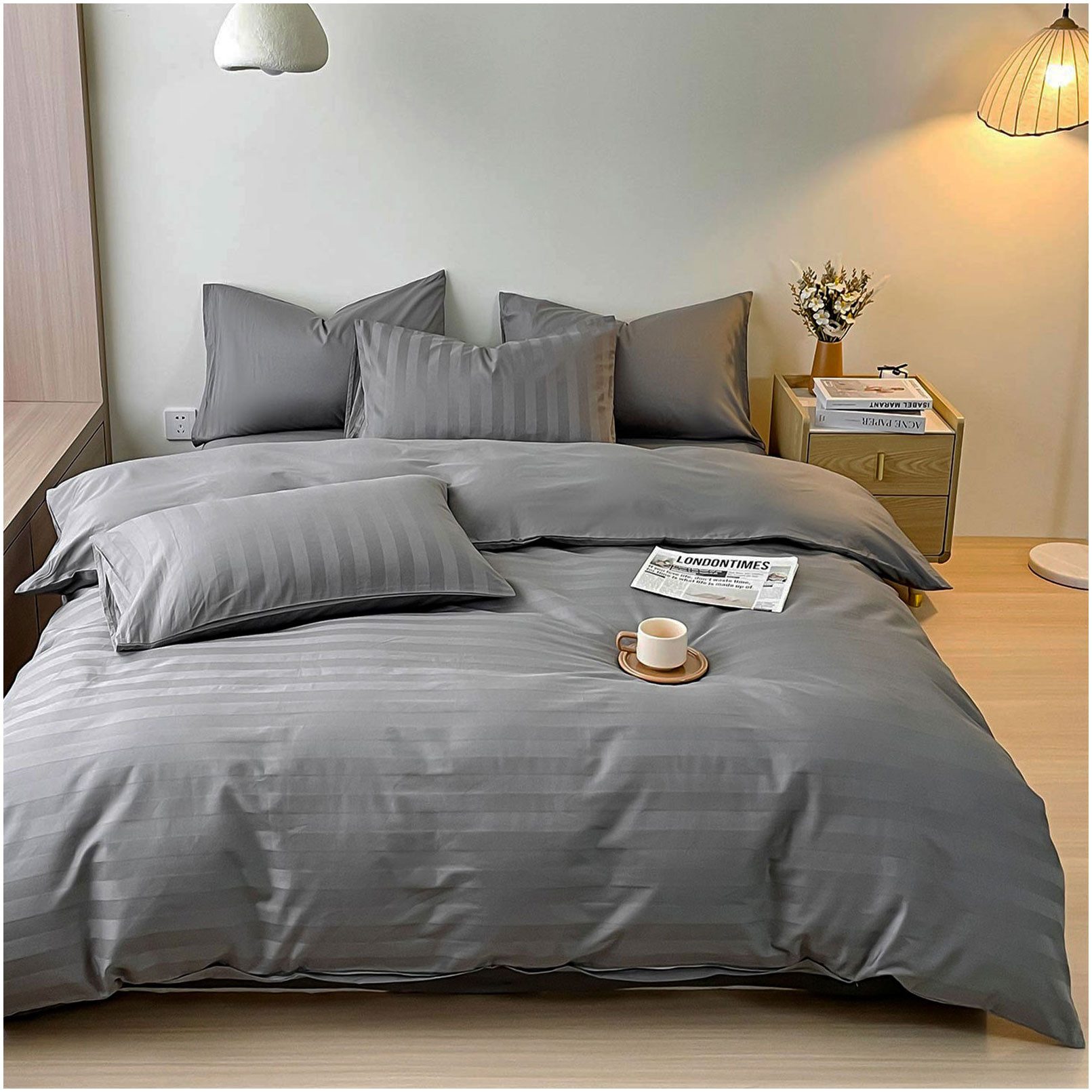 KEAYOO Bettwäsche Satin Streifen, 2 teilig, 100% Baumwolle mit Reißverschluss