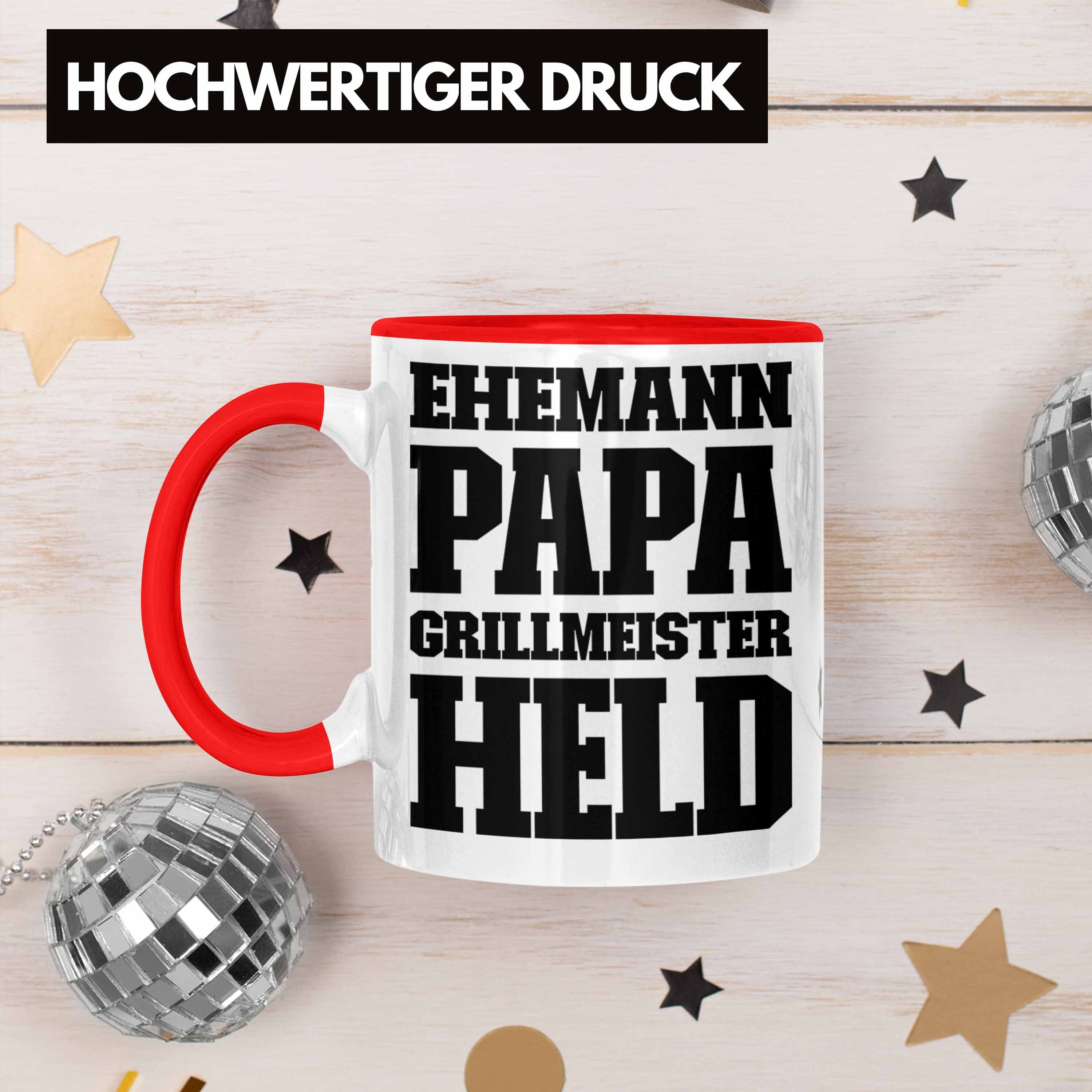 Trendation Vatertag Held Papa Geschenkidee Becher Tasse Kaffeetasse Geschenk - Ehemann Tasse Grillen Rot Sommer Trendation