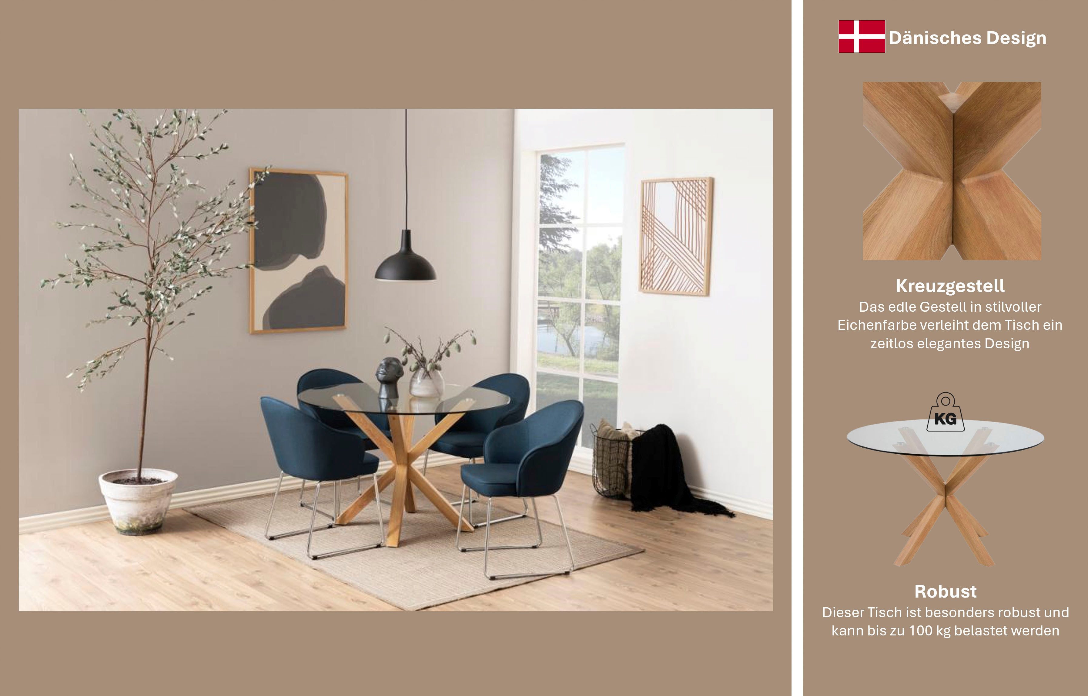 ACTONA GROUP Esstisch Glas Esstisch Heaven, TOPSELLER! Runder Esstisch, belastbar bis 100 kg (Esstisch, OTTOs Choice), Gehärtetem Klarglas, Robustes Gestell, Platz für Familie & Freunde