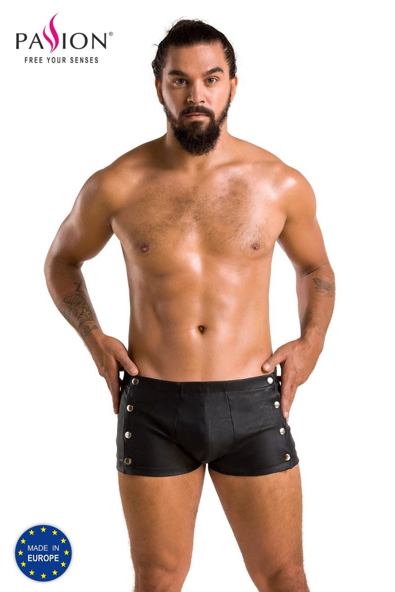 Passion Menswear Boxershorts Schwarzer Herren Dessous Shorts aus mattem Kunstleder mit Metallknöpfe