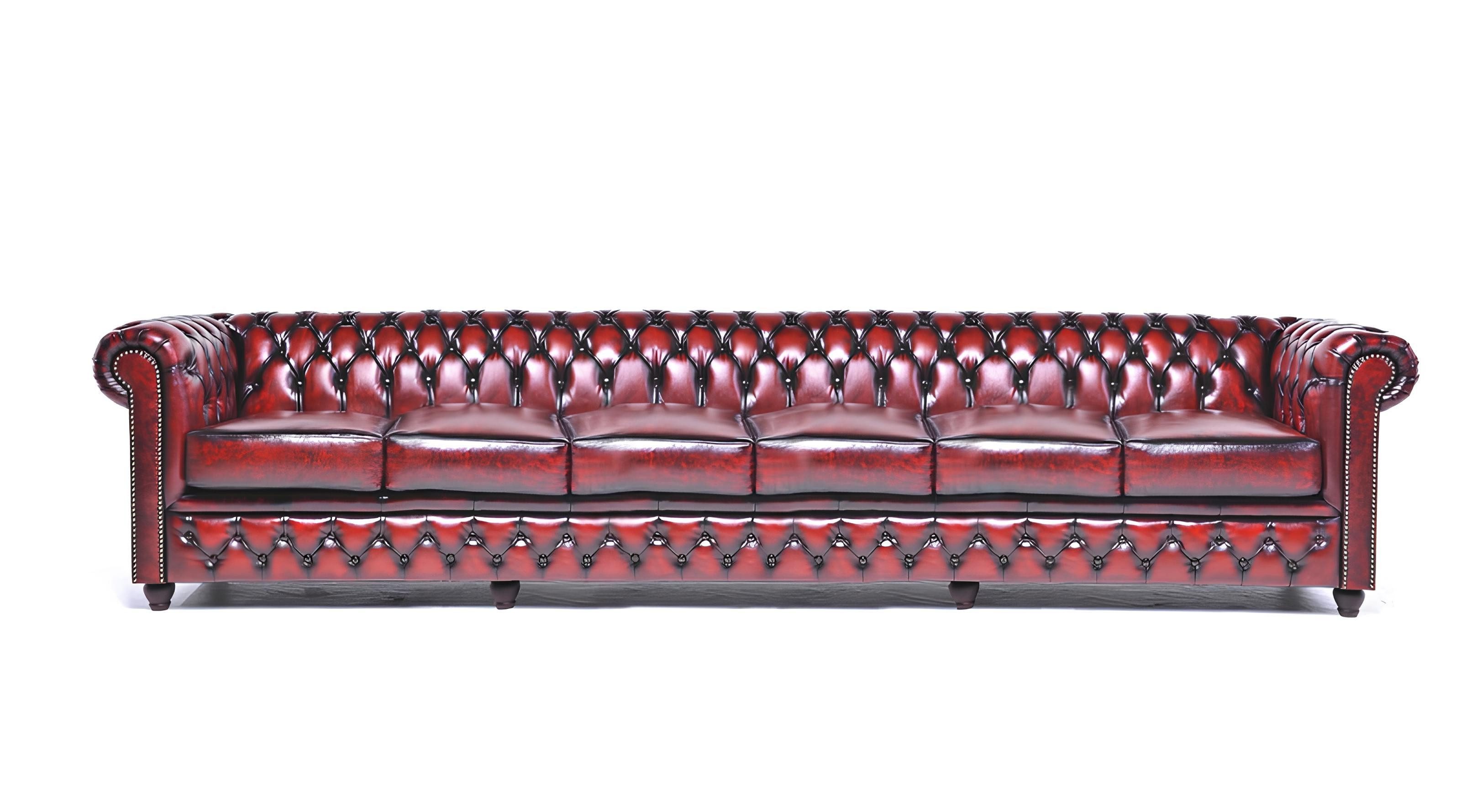 Xlmoebel Chesterfield-Sofa Bordeauxfarbenes Leder Sofa im klassischen Chesterfield-Stil, Hergestellt in Europa