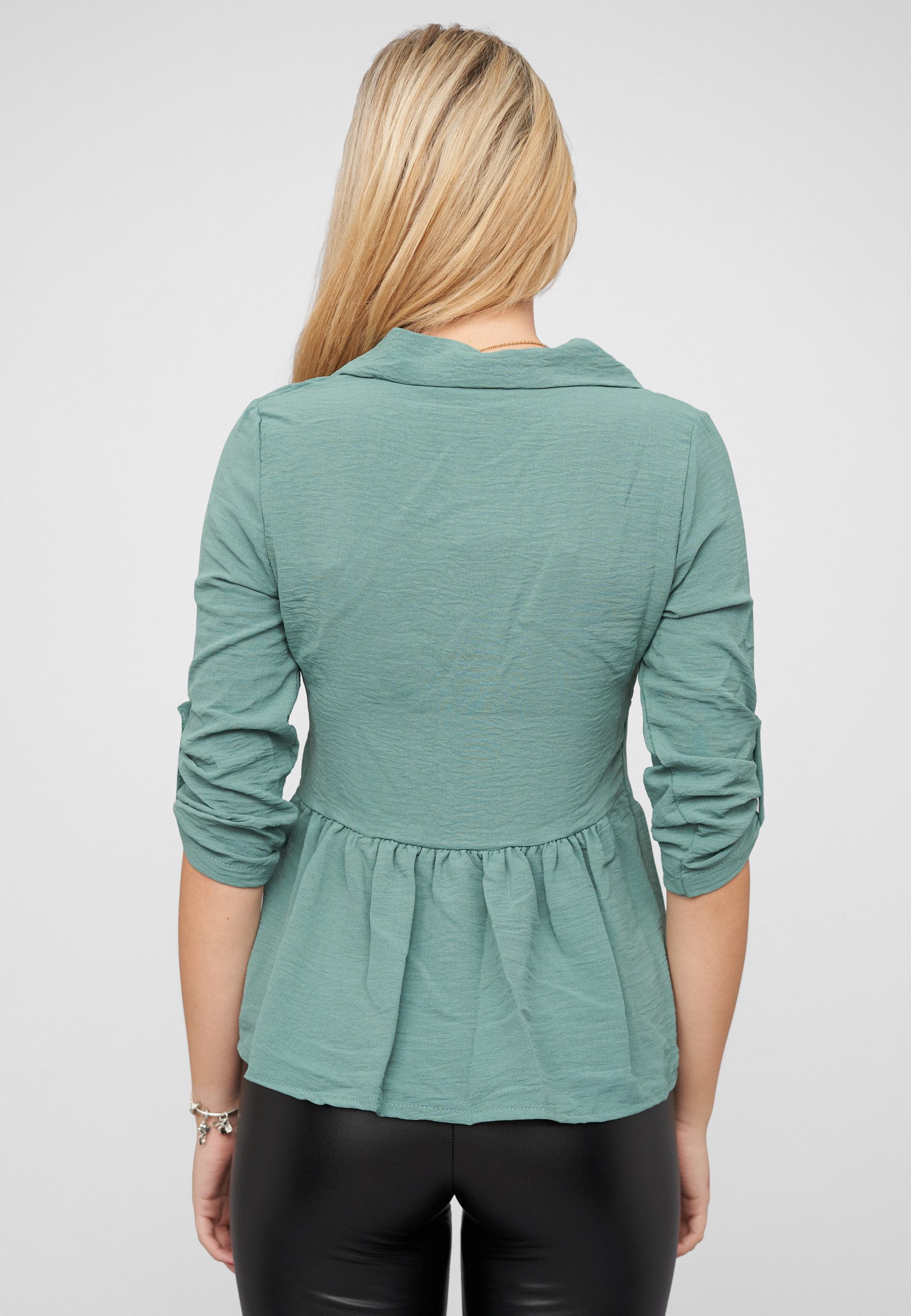 CLOUD 5IVE Langarmhemd CLOUD 5IVE Turn-Up Schösschen Bluse mit Knopfleiste günstig online kaufen