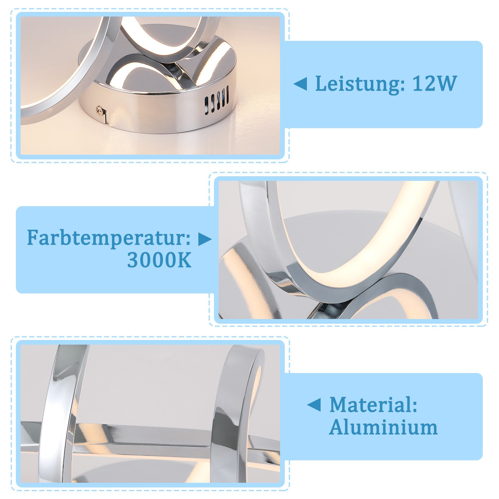 ZMH LED Deckenleuchte Wohnzimmer 3 Blatten verflochten 25/34/40CM Modern für Schlafzimmer, LED fest integriert, 12W, 1411lm, 3000K, warmweiß, 34×14,5×17cm, verf – Bild 4 von 5