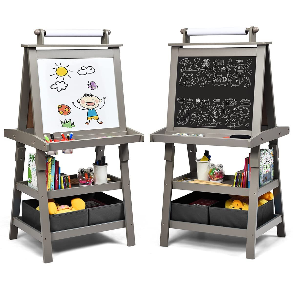 COSTWAY Standtafel Kinder Staffelei, doppelseitig, mit Magneten & 2 Boxen günstig online kaufen