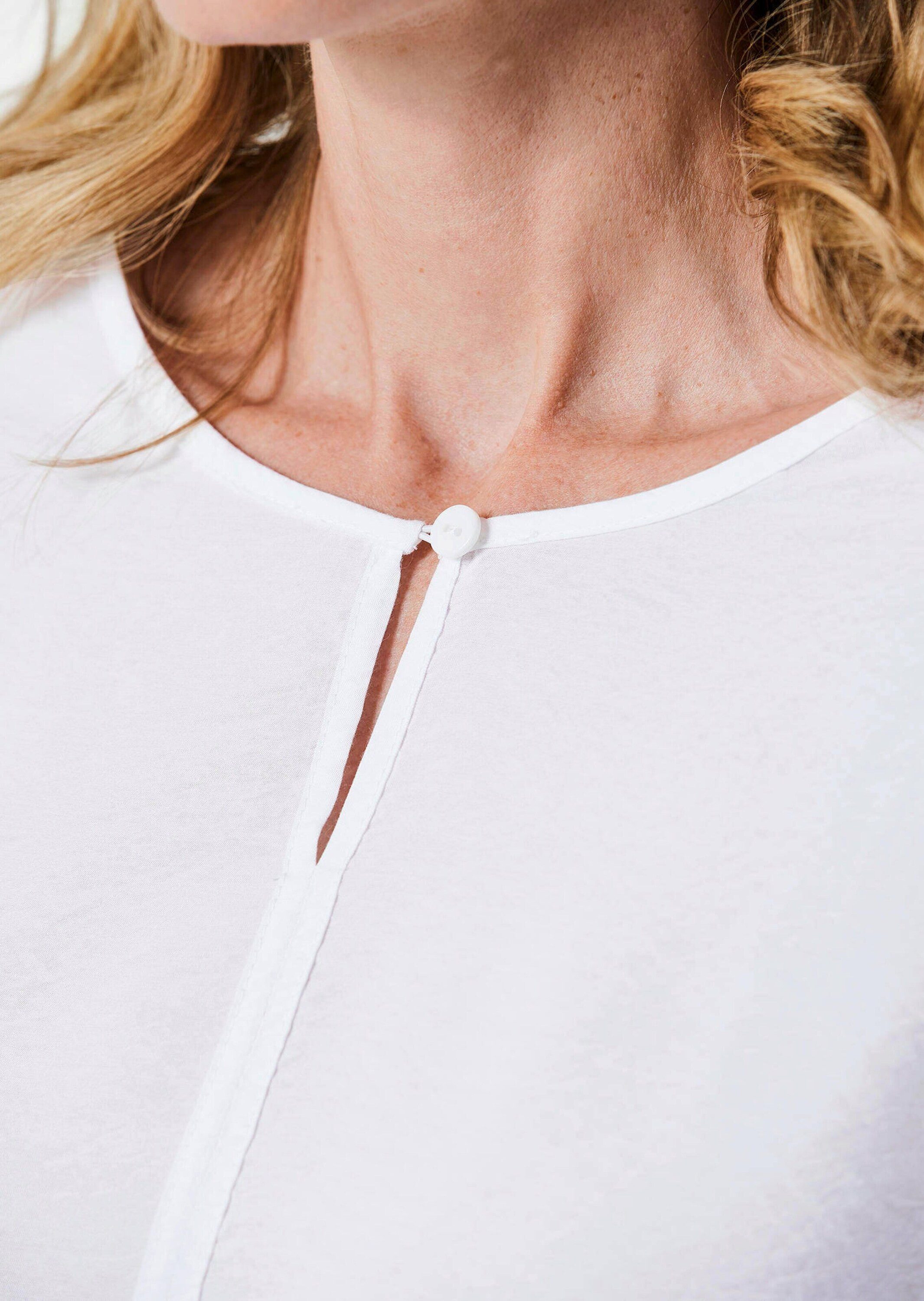 GOLDNER Schlupfbluse Viskosebluse mit 3/4-Ärmeln, Rundhals Strukturierte Bluse mit Halbarm und Ziernaht