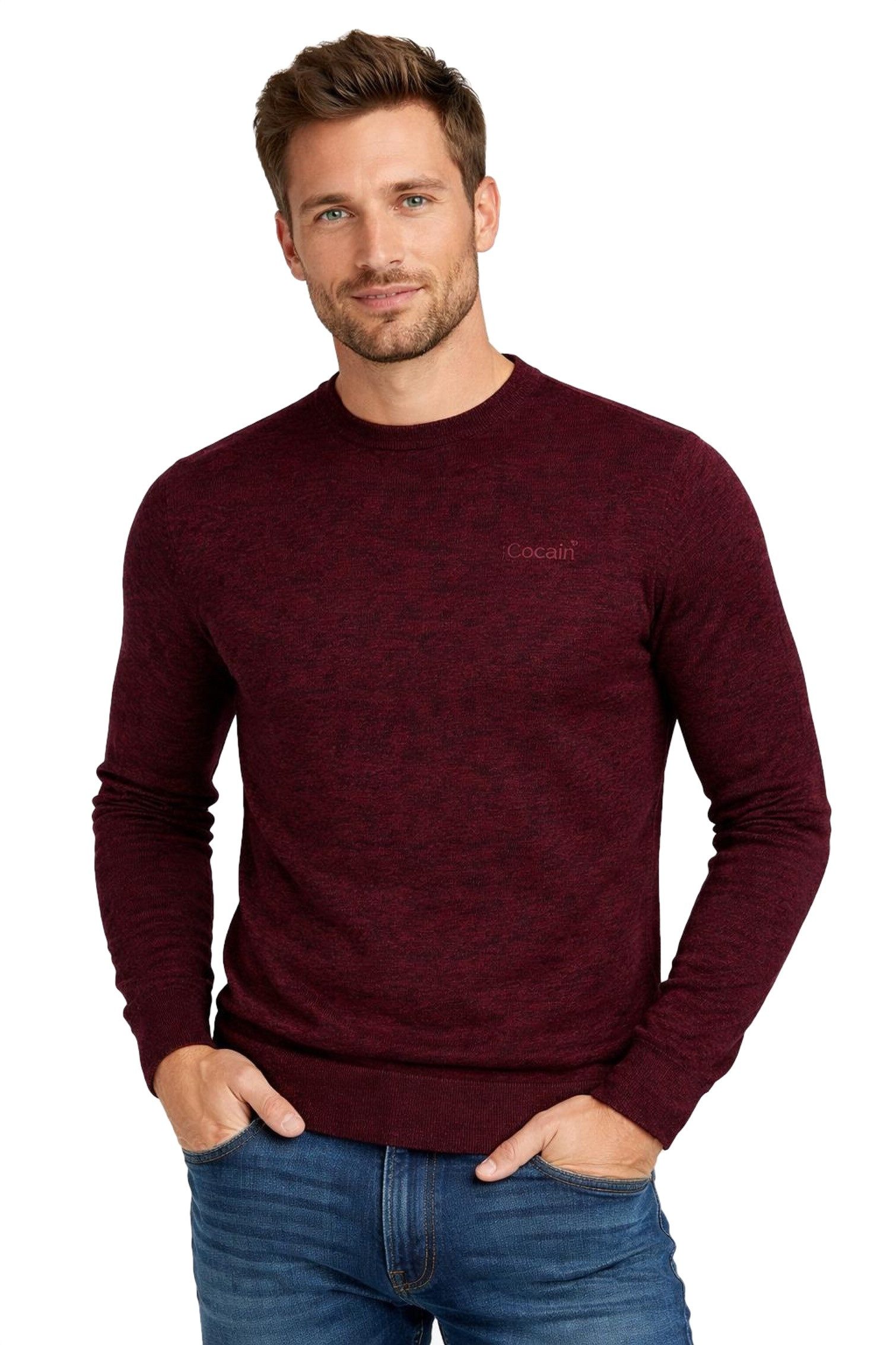 Cocain underwear Strickpullover Herren 100% Baumwolle Rundhals dünnes Feinstrick (1-tlg) optimaler Ganzjahrespullover - Langarm - für Alltag & Freizeit