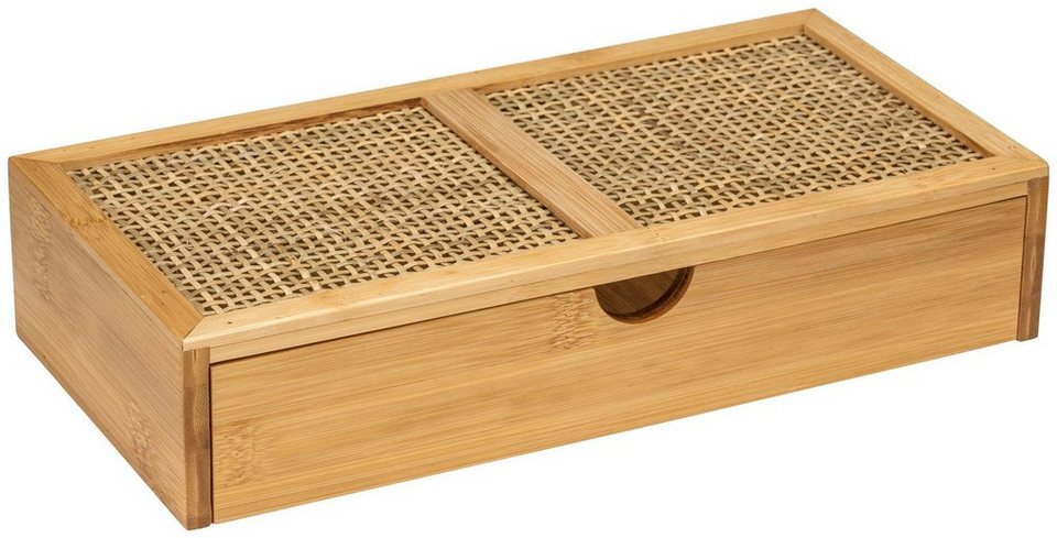 WENKO Badorganizer Allegre (1 St), mit Schublade, aus Bambus und Rattan,  Die rechteckige Box misst insgesamt (B x H x T): 28 x 6 x 14 cm